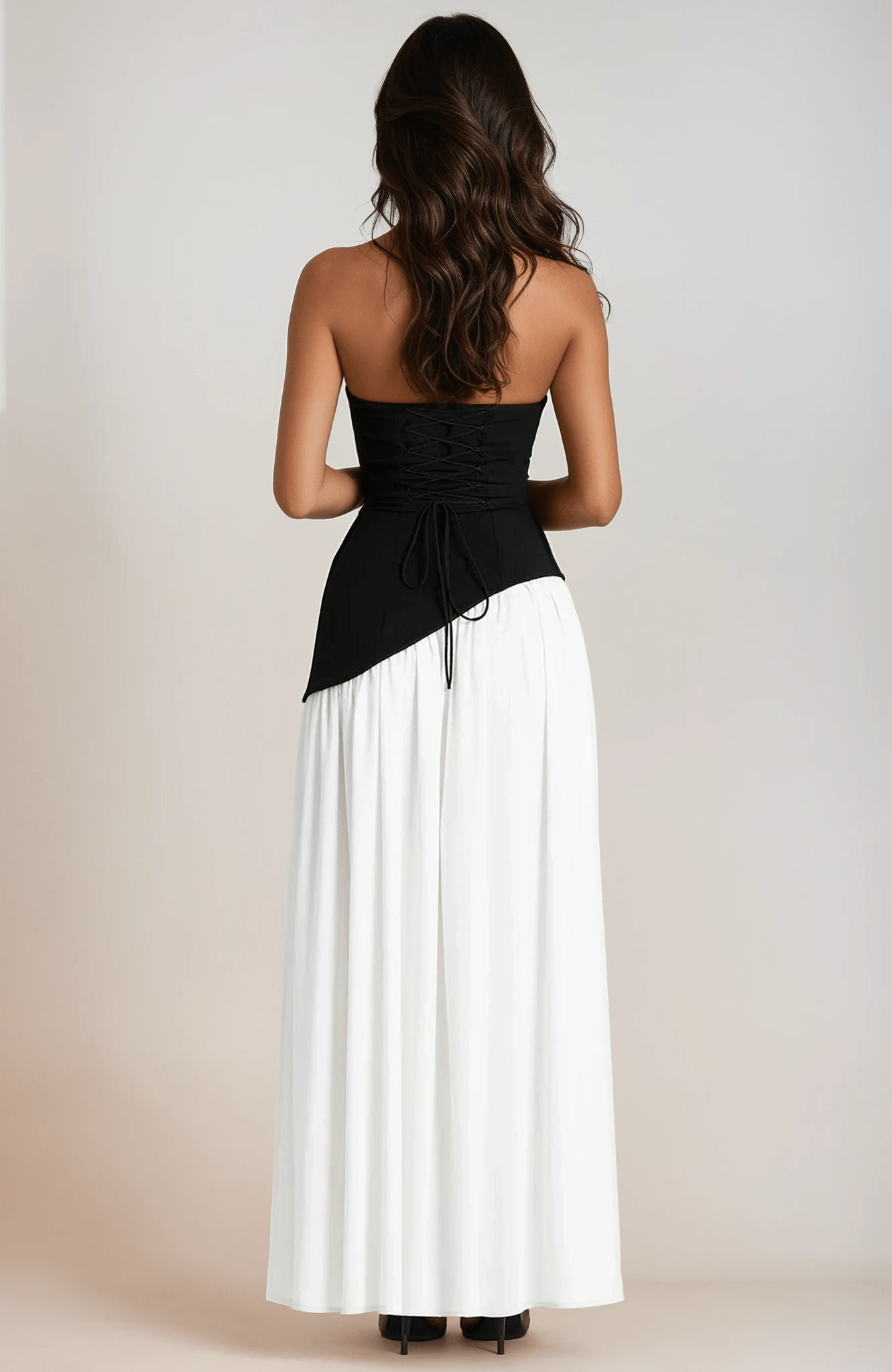 NICE TO MATCH YOU Maxi Dress Banksia Strapless Side Slit Maxi Dress with Scarf in Mono