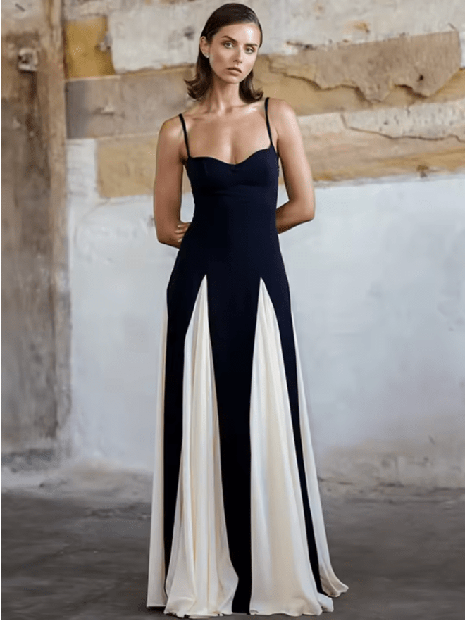 NICE TO MATCH YOU Maxi Dress Begonia Color Block Flowy Summer Maxi Dress in Black and White