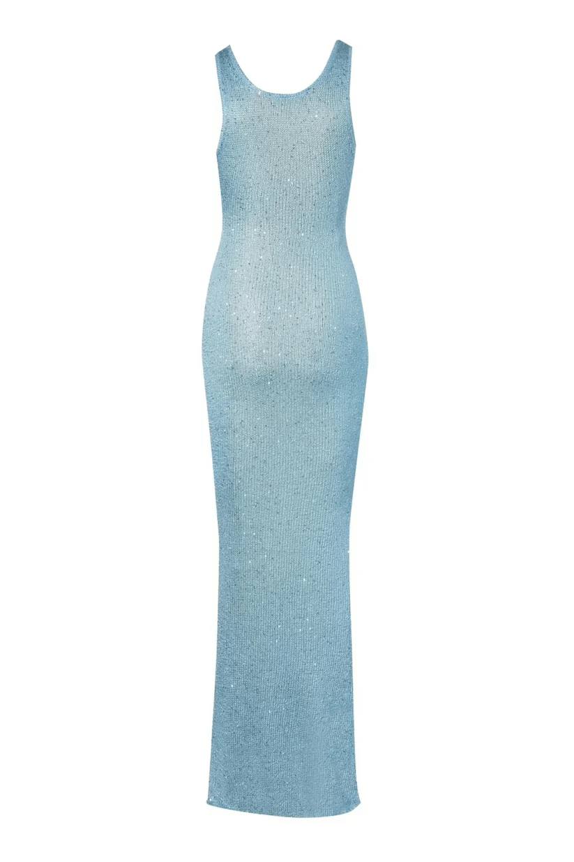 NICE TO MATCH YOU Maxi Dress Erica Sequin Knitted Semi Sheer Maxi Slip Dress in Blue