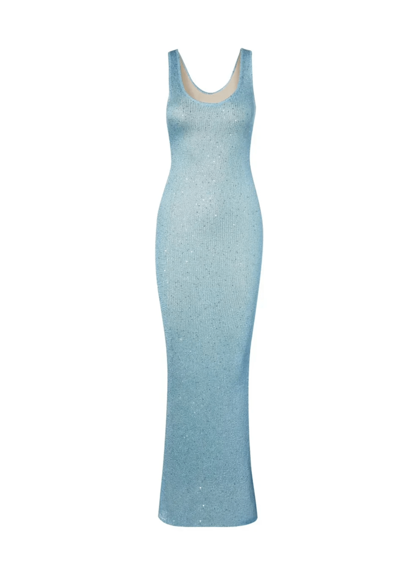NICE TO MATCH YOU Maxi Dress Erica Sequin Knitted Semi Sheer Maxi Slip Dress in Blue