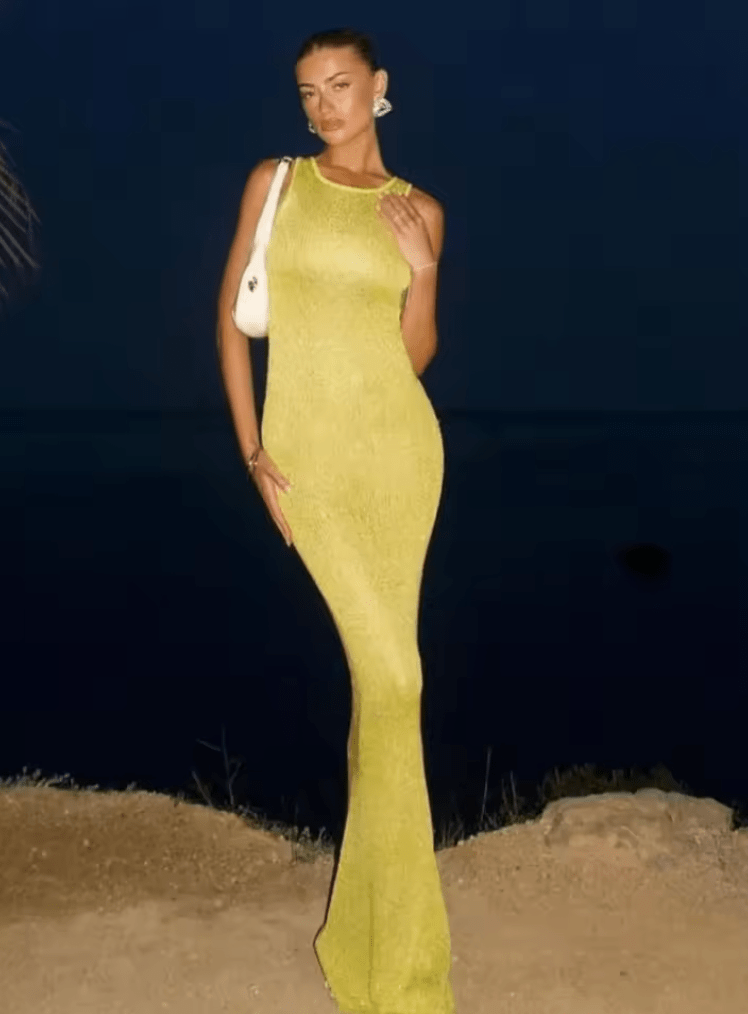 NICE TO MATCH YOU Maxi Dress Yellow / S Erica Sequin Knitted Semi Sheer Maxi Slip Dress in Yellow