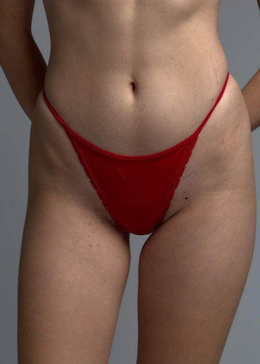 Sexy Red Thong with Lace Trim
