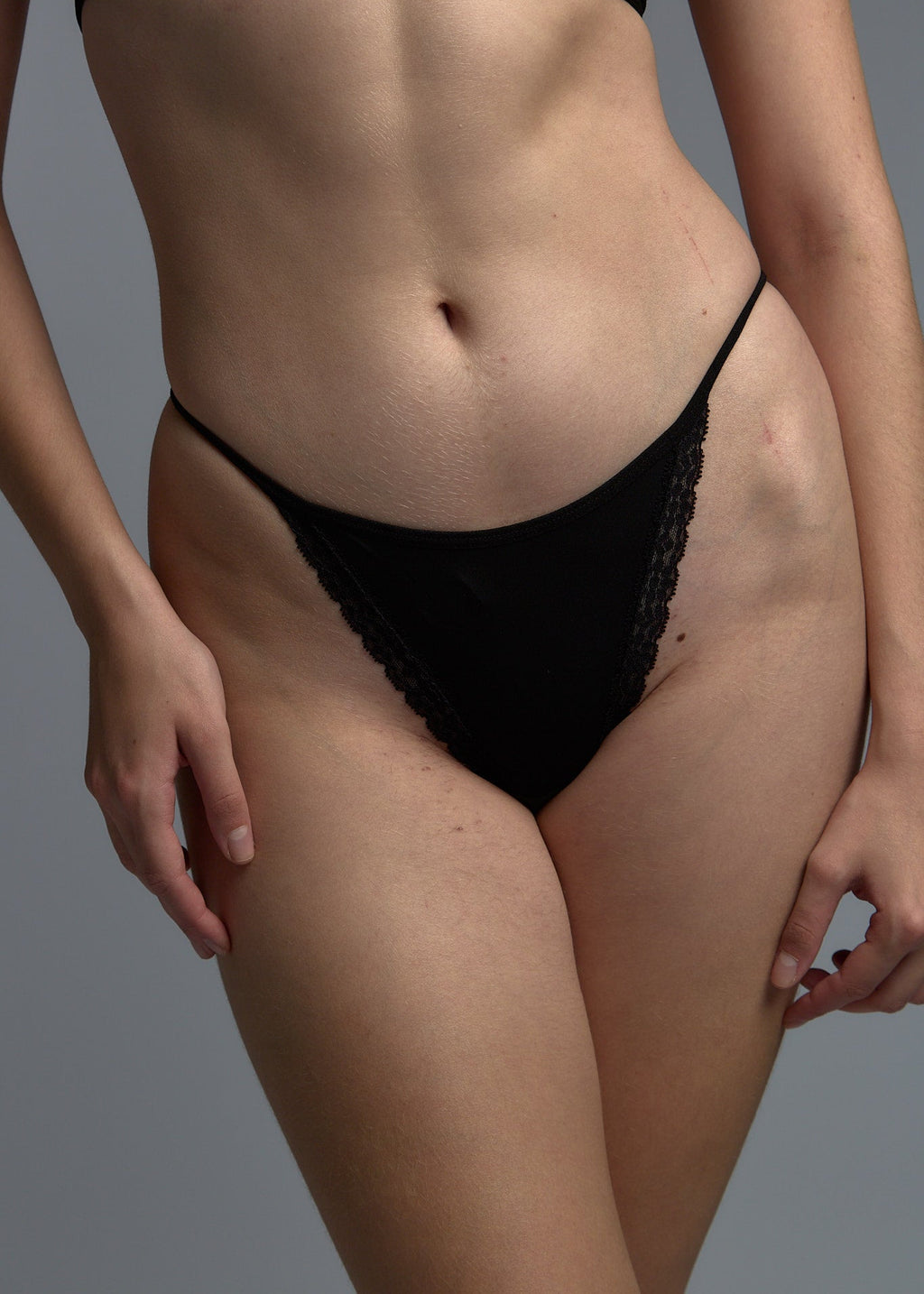 Sexy Black Thong with Lace Trim