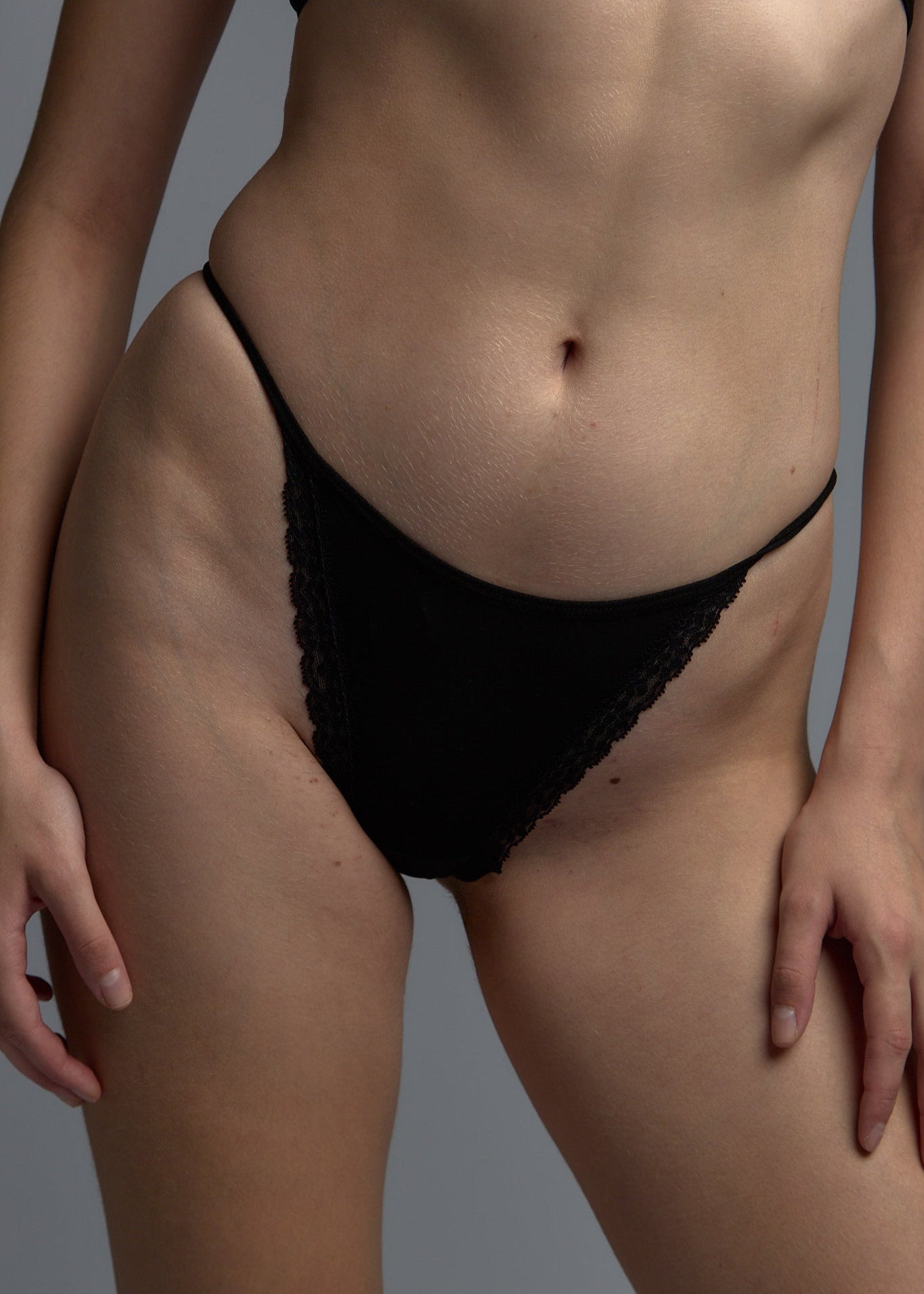 Sexy Black Thong with Lace Trim