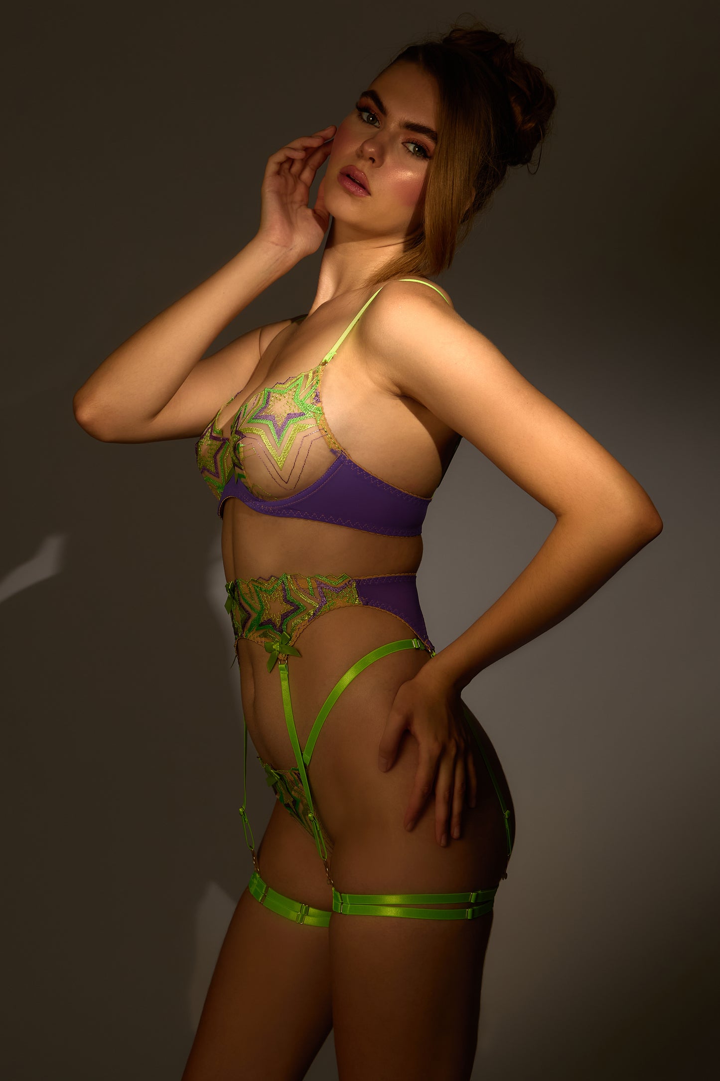 Floral Embroideried 4 Piece Sheer Lingerie Set
