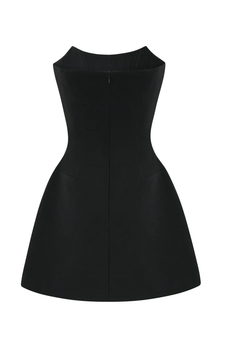 NTMY Bellflower Diamond Embellished Strapless Mini Dress in Black