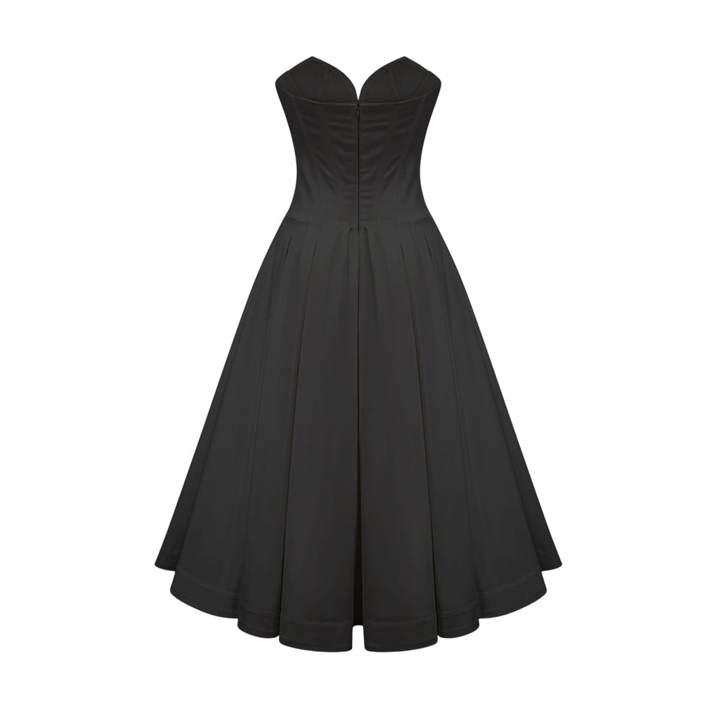 NTMY Crocus Off-Shoulder Corset Top Midi Dress in Black
