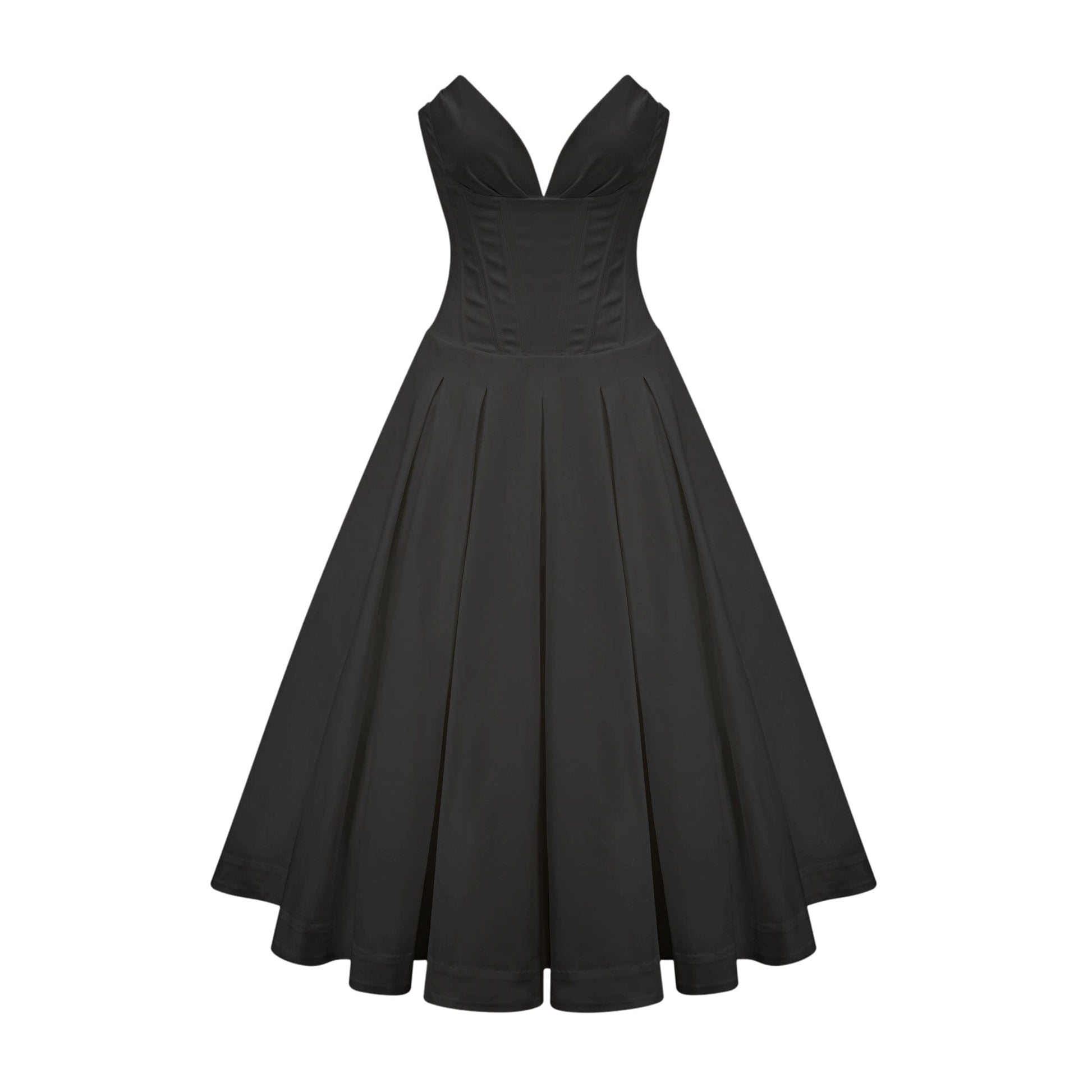 NTMY Crocus Off-Shoulder Corset Top Midi Dress in Black