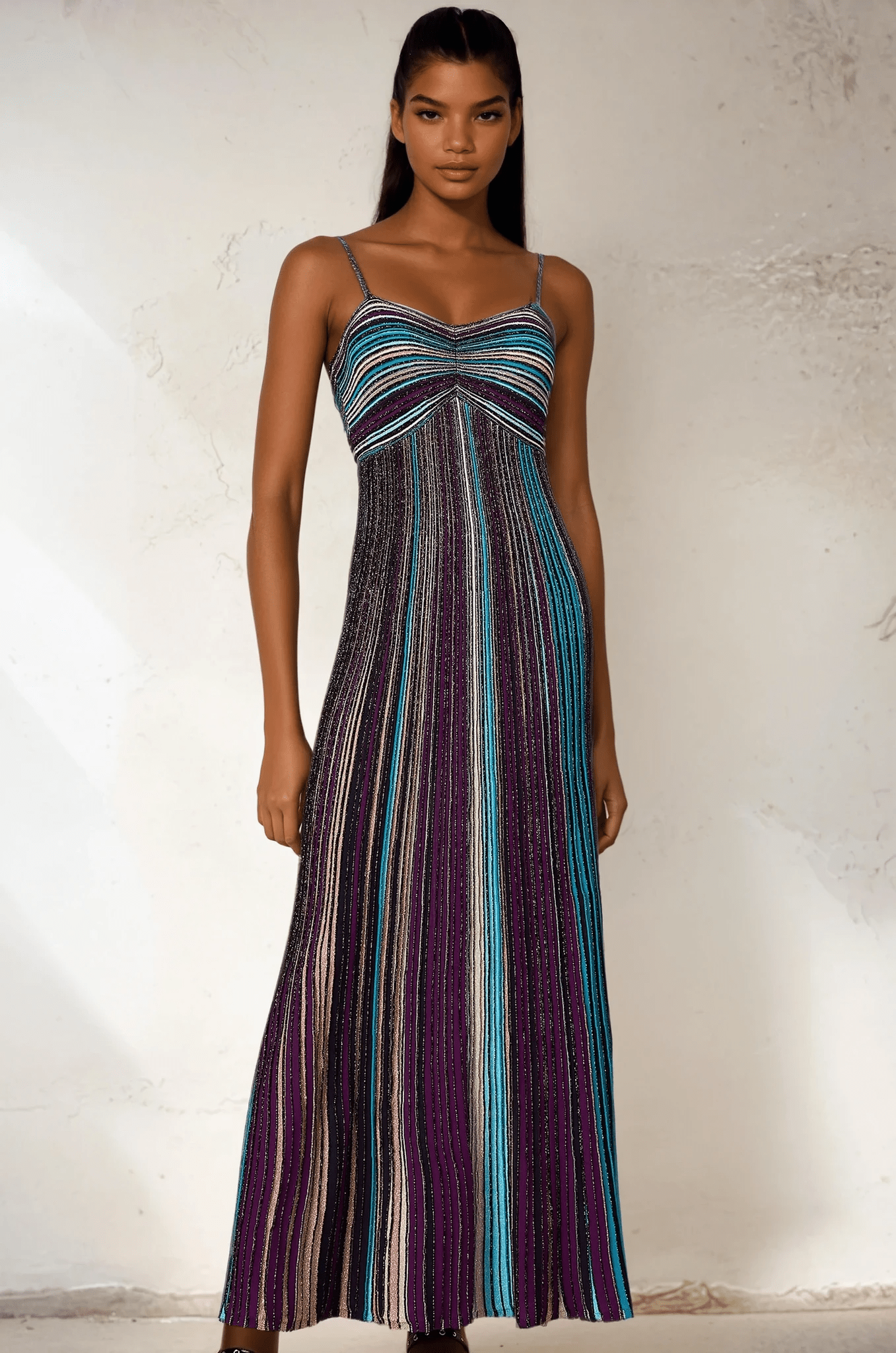 NTMY Kalmia Sequined Embellished Striped Knit Maxi Slip Dress in Purple