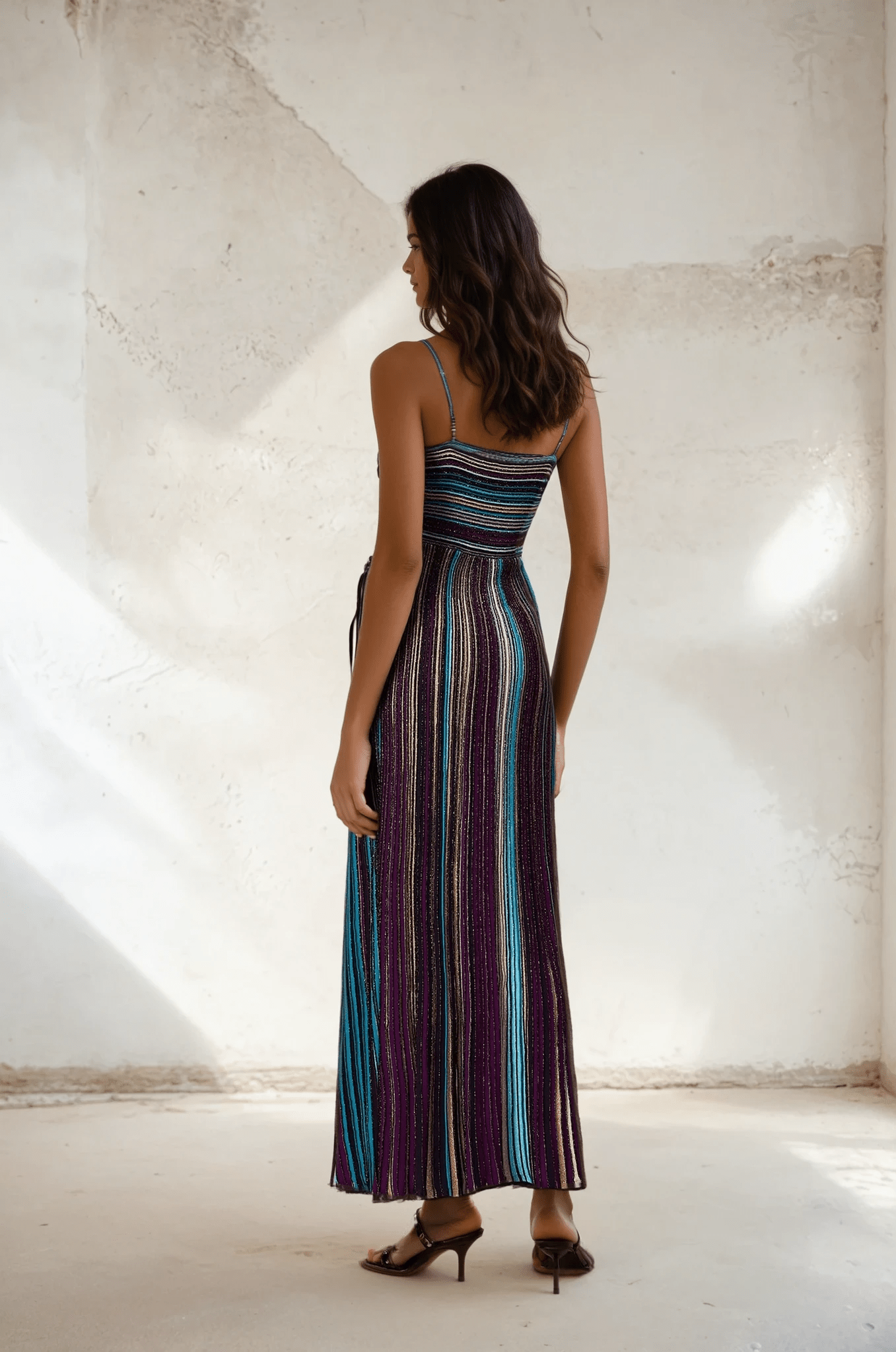NTMY Kalmia Sequined Embellished Striped Knit Maxi Slip Dress in Purple
