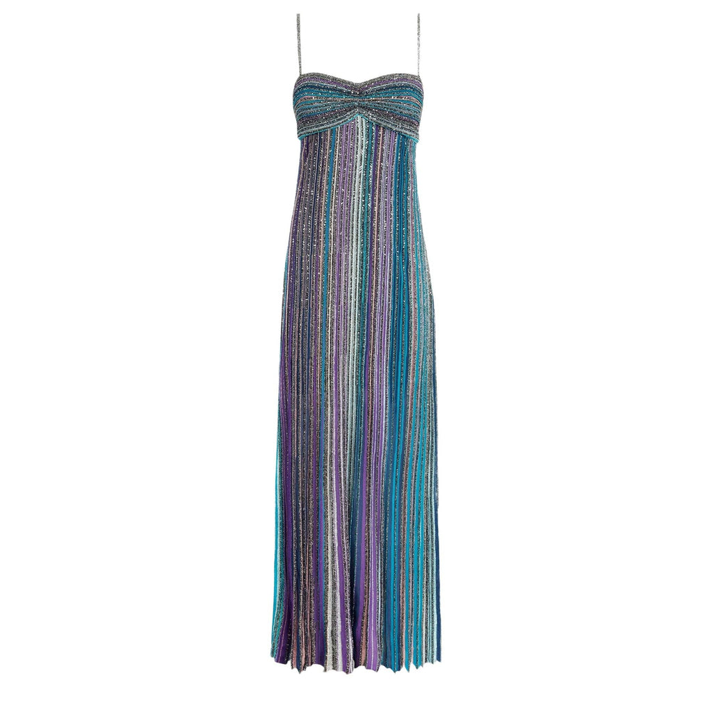 NTMY Kalmia Sequined Embellished Striped Knit Maxi Slip Dress in Purple