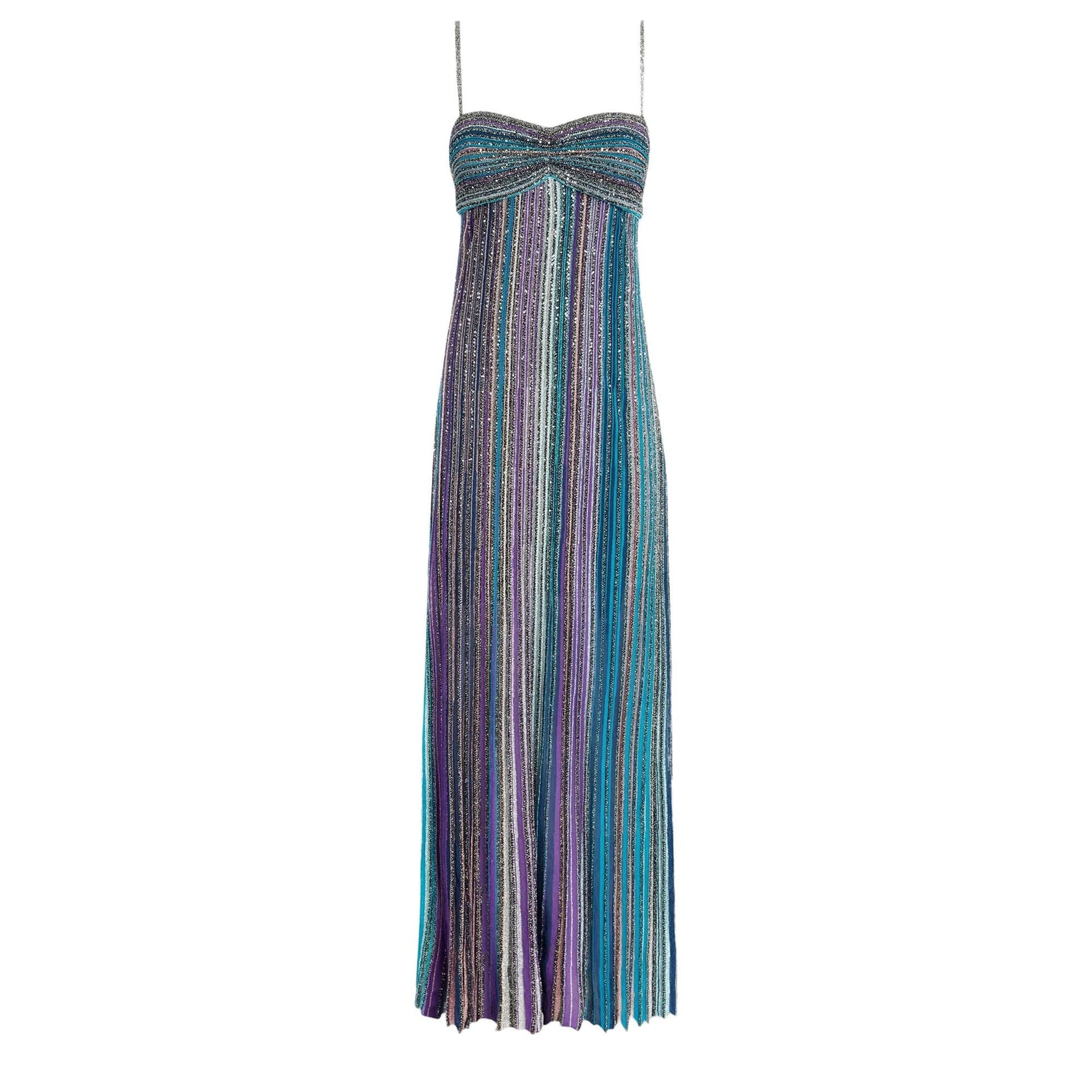 NTMY Kalmia Sequined Embellished Striped Knit Maxi Slip Dress in Purple