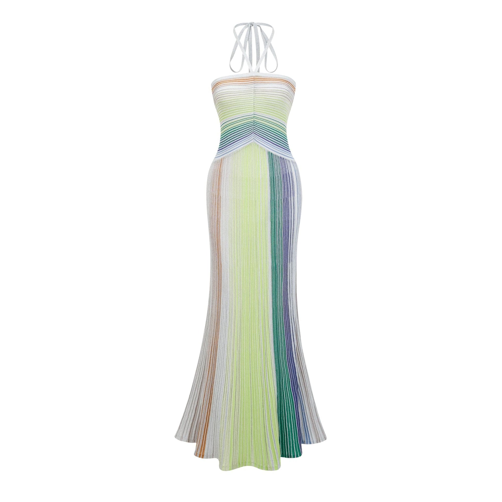 NTMY Kerria Green Metallic Knit Halterneck Maxi Dress