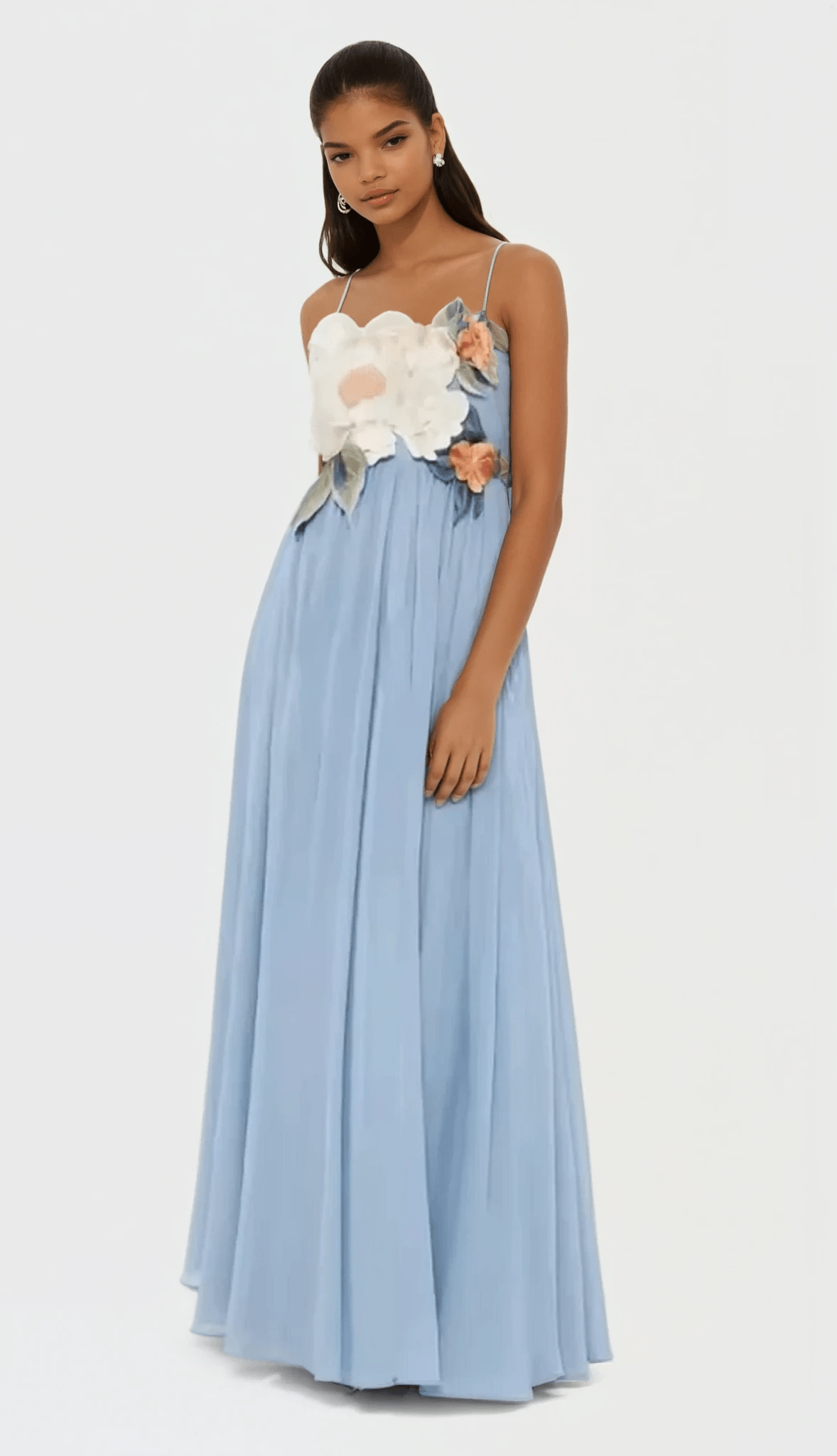 NTMY Maxi Dress Azalea 3D Floral Applique Bust Maxi Dress in Blue
