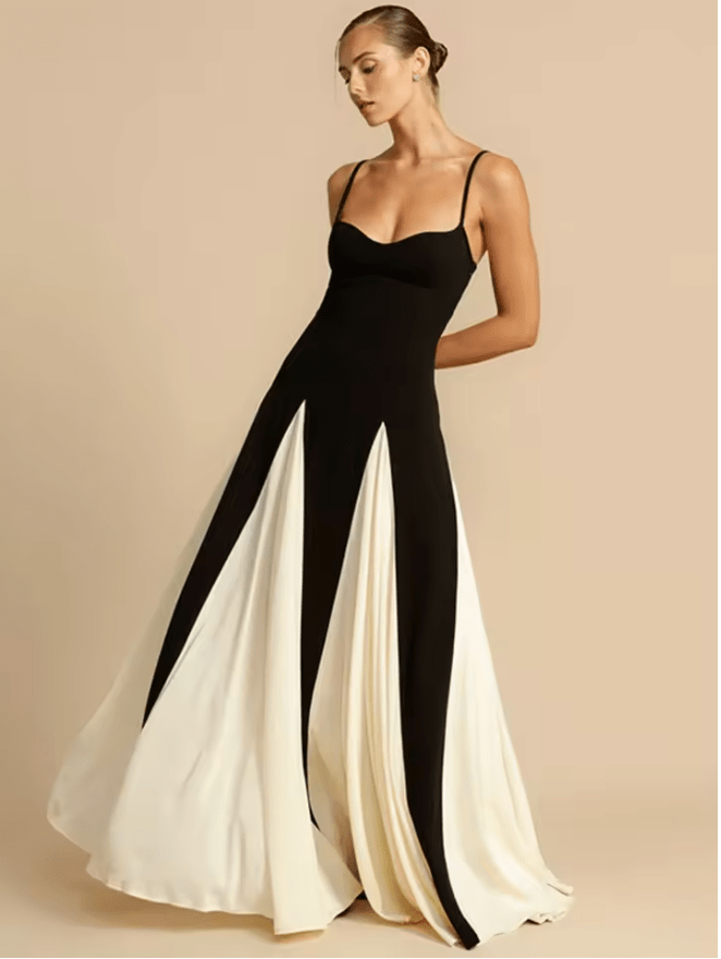 NTMY Maxi Dress Begonia Color Block Flowy Summer Maxi Dress in Black and White