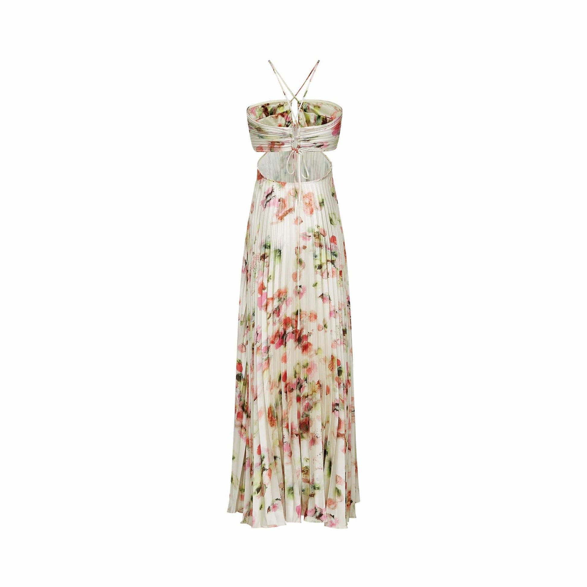 NTMY Maxi Dress Bellis Cut-Out Floral-Print Pleated Maxi Dress in Ivory