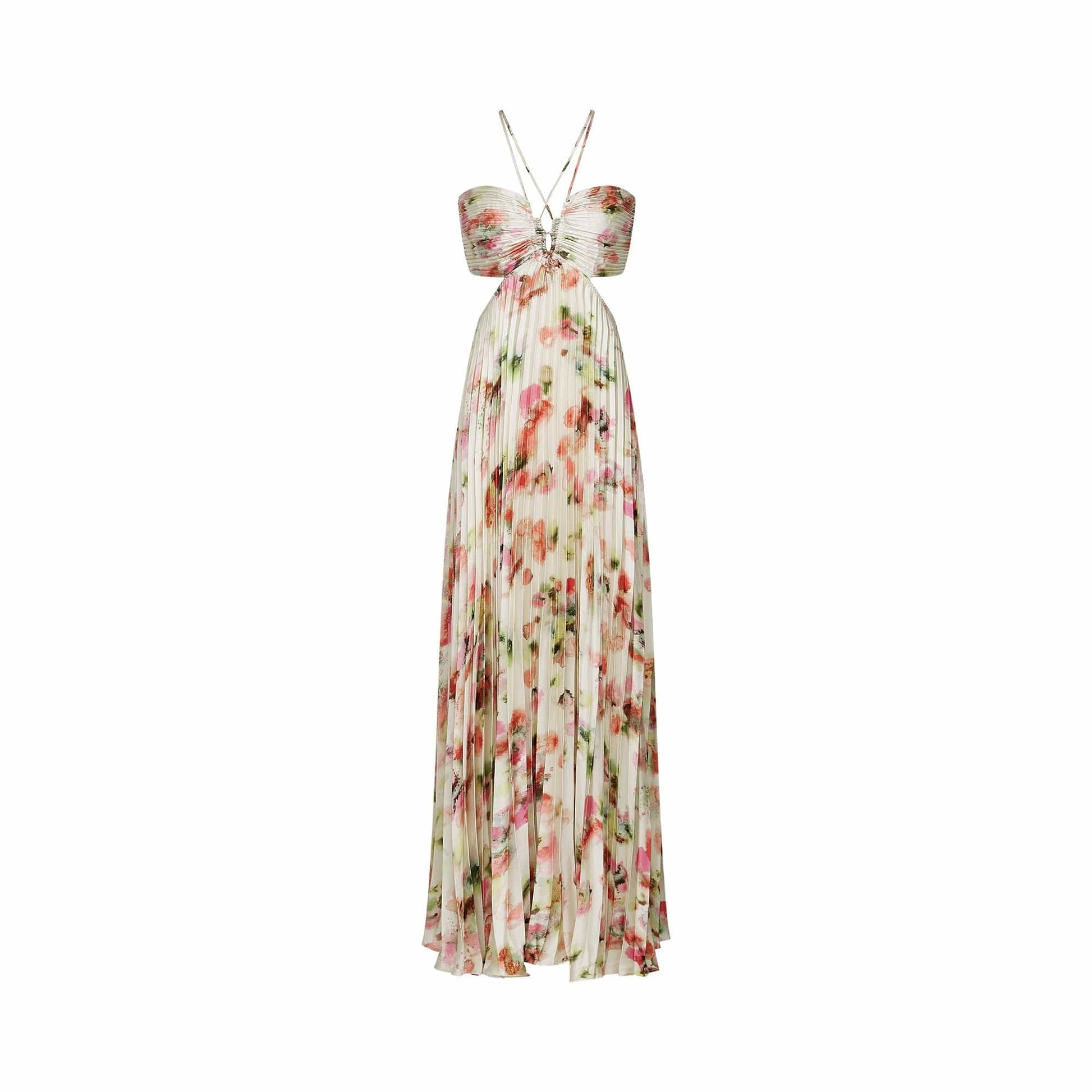 NTMY Maxi Dress Bellis Cut-Out Floral-Print Pleated Maxi Dress in Ivory