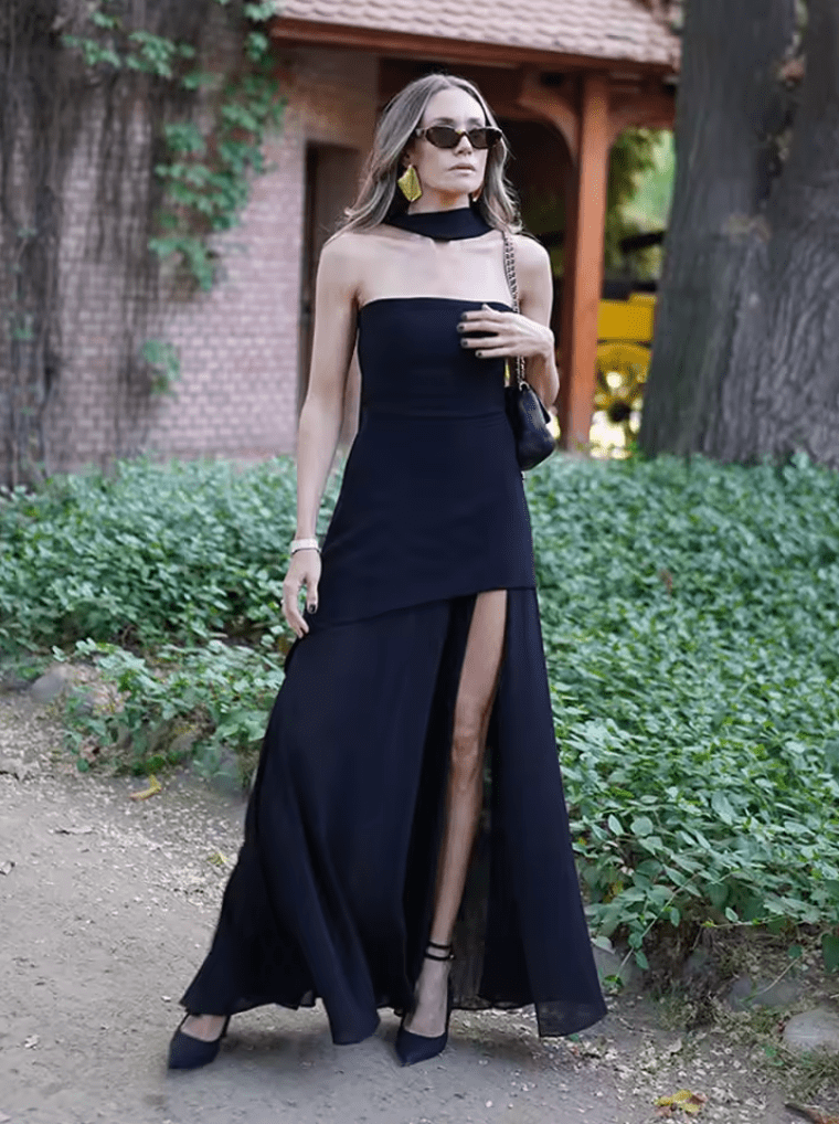NTMY Maxi Dress Black / S Aconitum Strapless Maxi Dress with Scarf