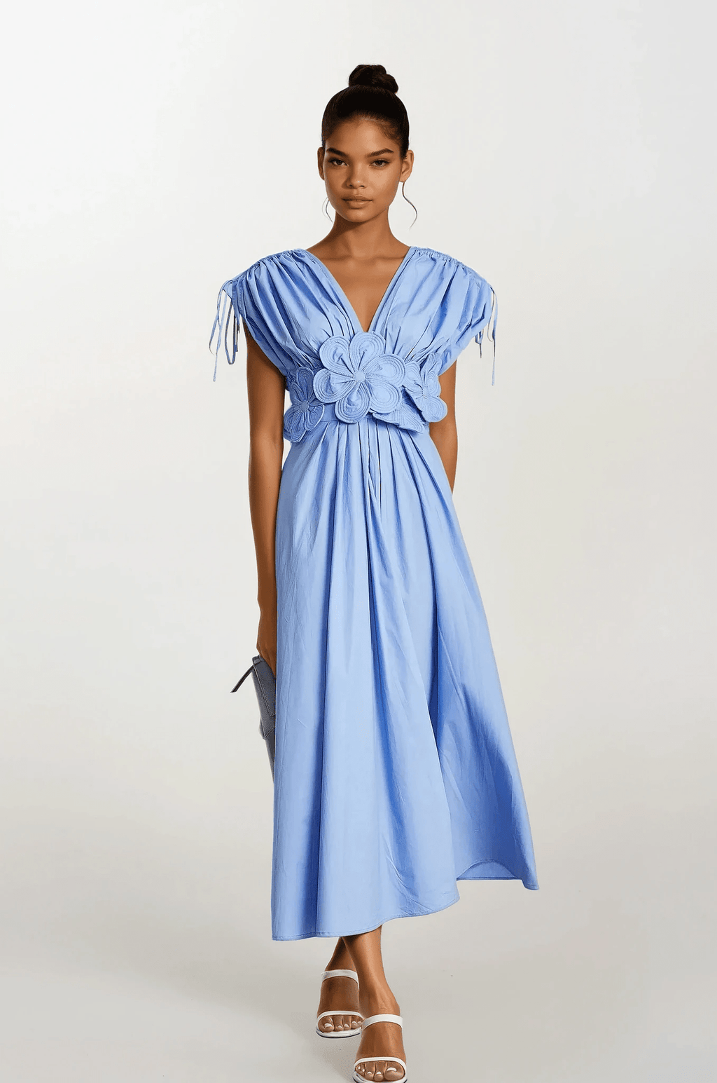 NTMY Maxi Dress Blue / S Borago Petal-Detail Drawstring Maxi Dress in Blue