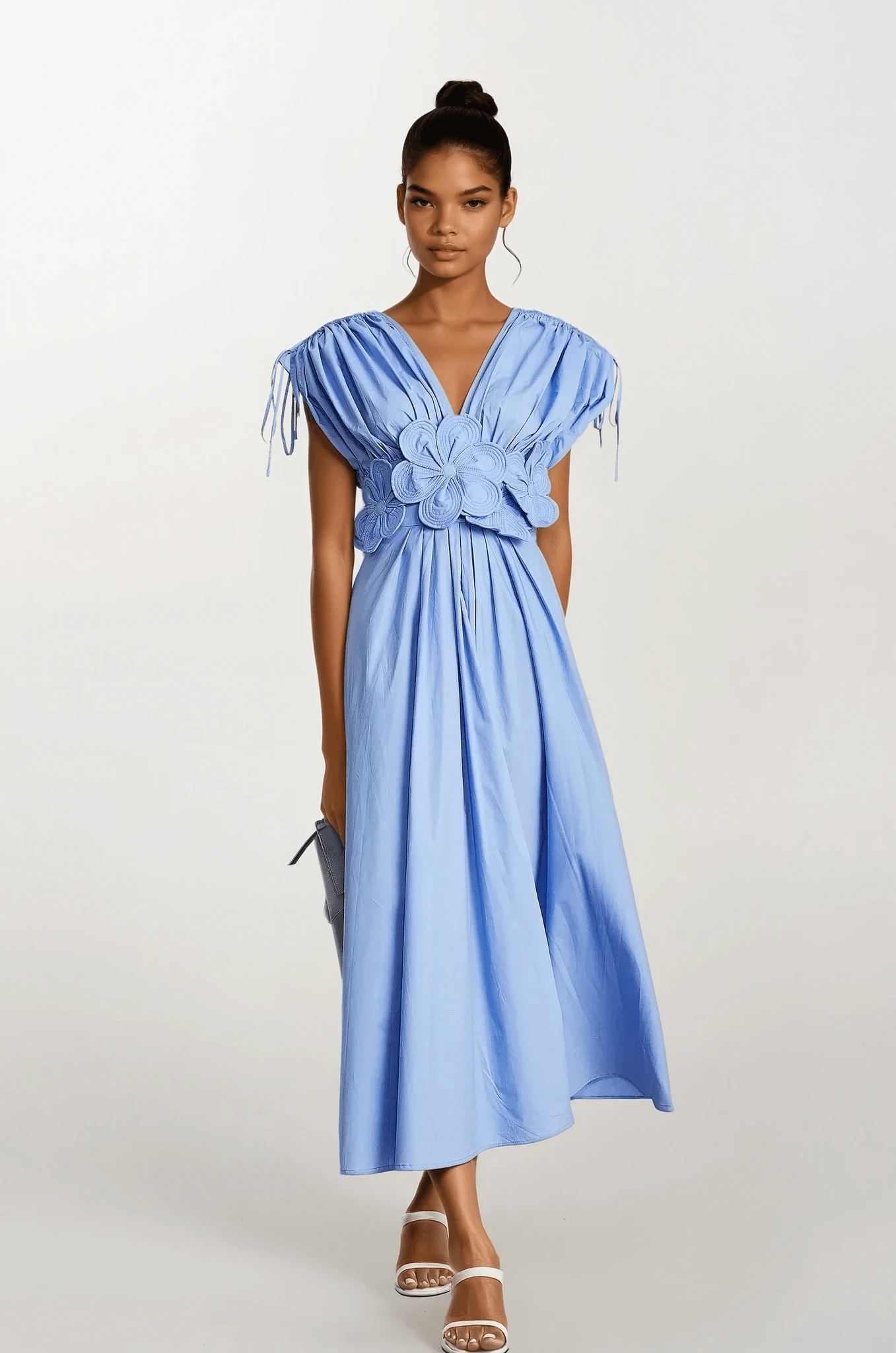 NTMY Maxi Dress Blue / S Borago Petal-Detail Drawstring Maxi Dress in Blue