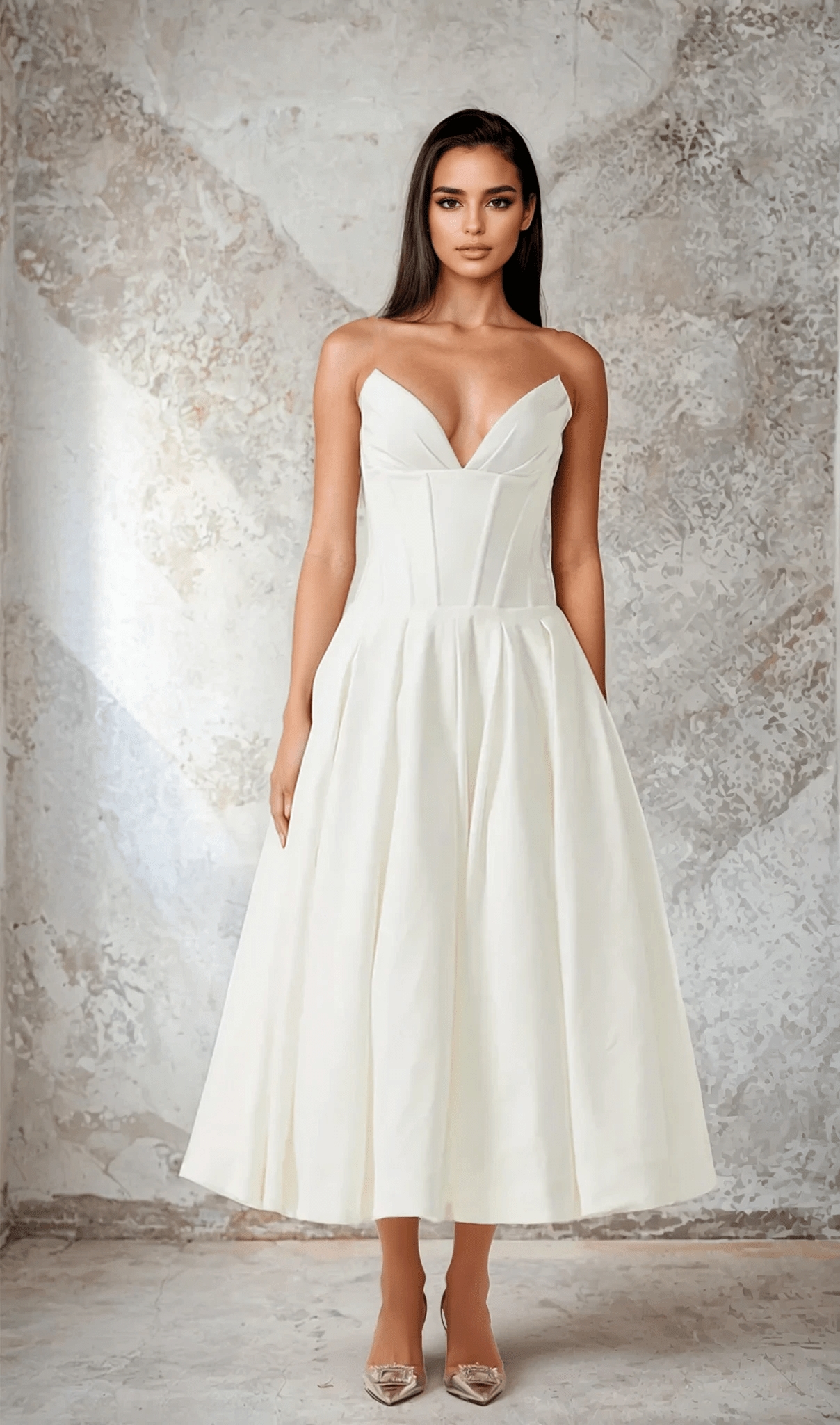 NTMY Maxi Dress Crocus Off-Shoulder Corset Top Midi Dress in White