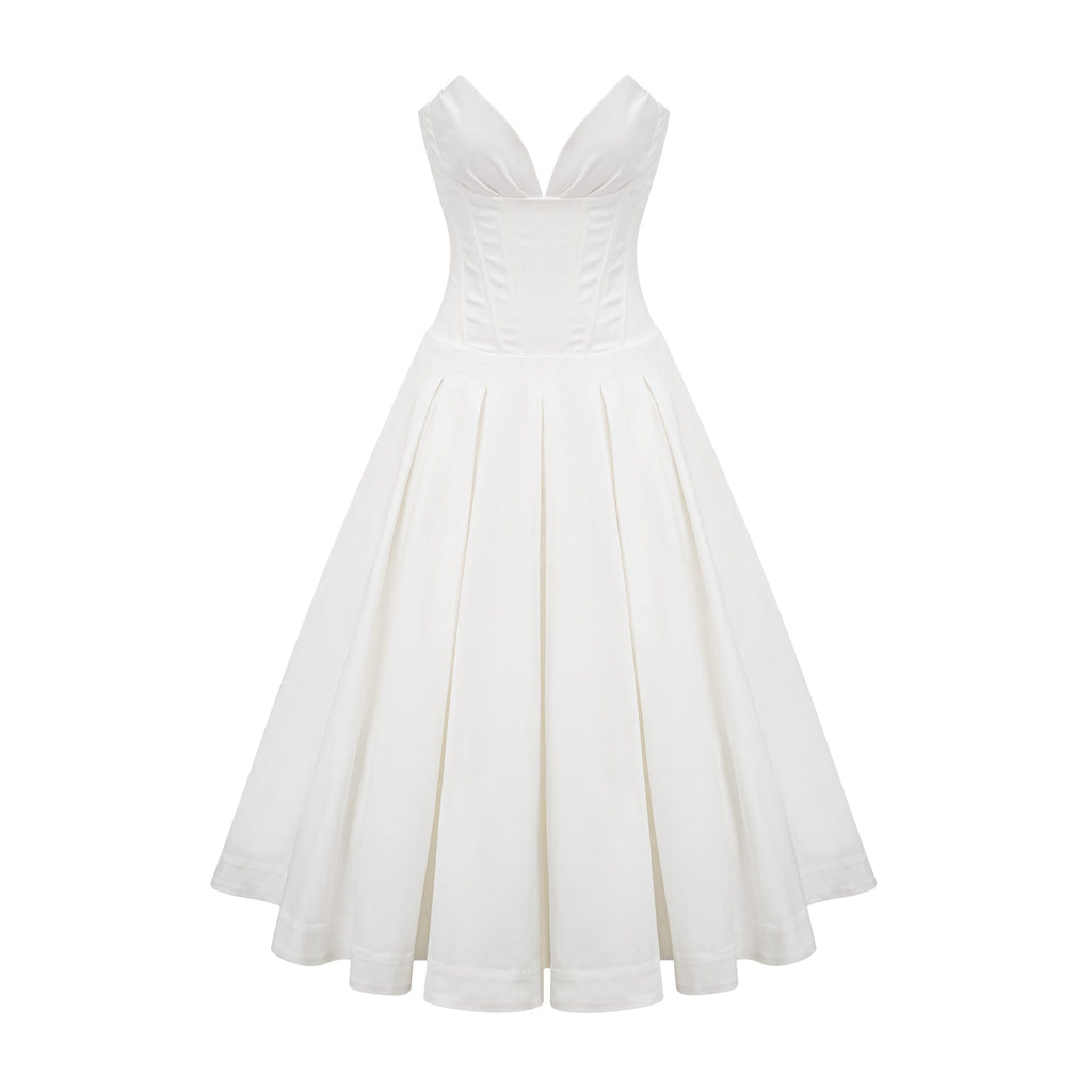NTMY Maxi Dress Crocus Off-Shoulder Corset Top Midi Dress in White
