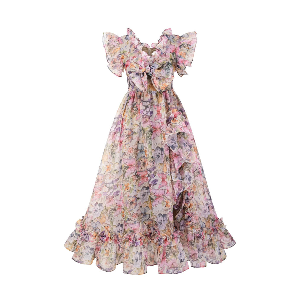 NTMY Maxi Dress Dalia Off-Shoulder Ruffled Flowy Midi Dress in Pink
