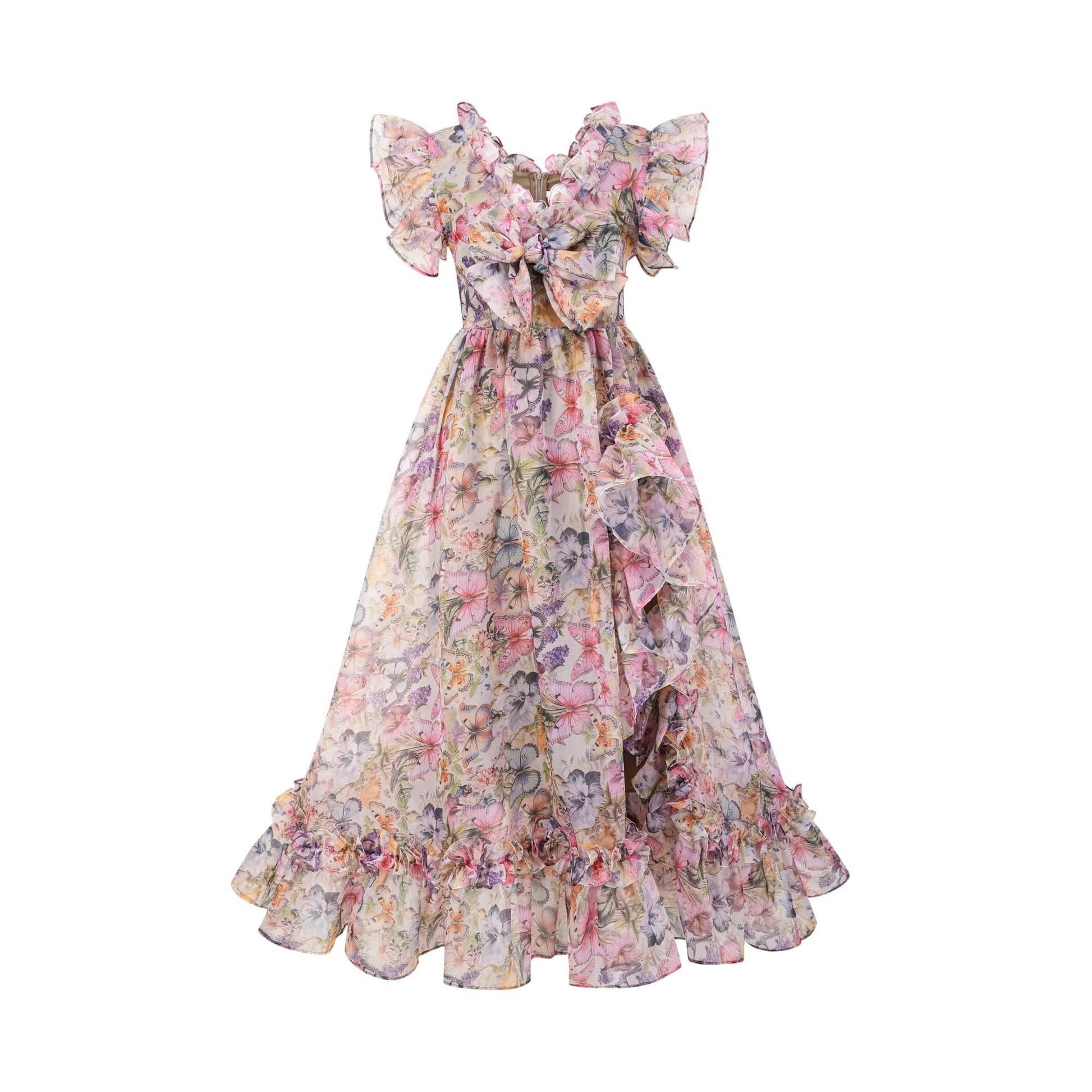 NTMY Maxi Dress Dalia Off-Shoulder Ruffled Flowy Midi Dress in Pink