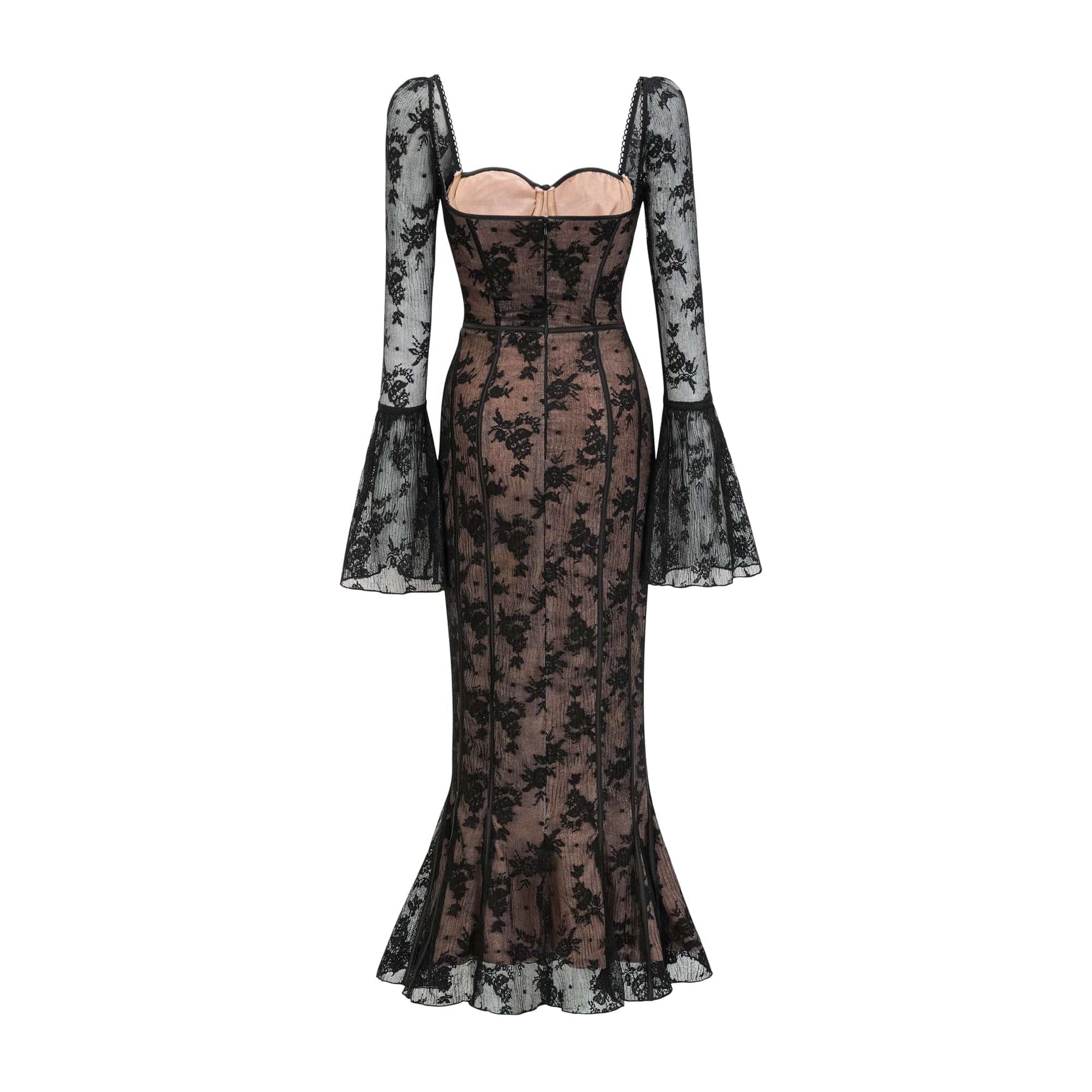 NTMY Maxi Dress Furze Flared Hem Sweetheart Maxi Lace Dress in Black