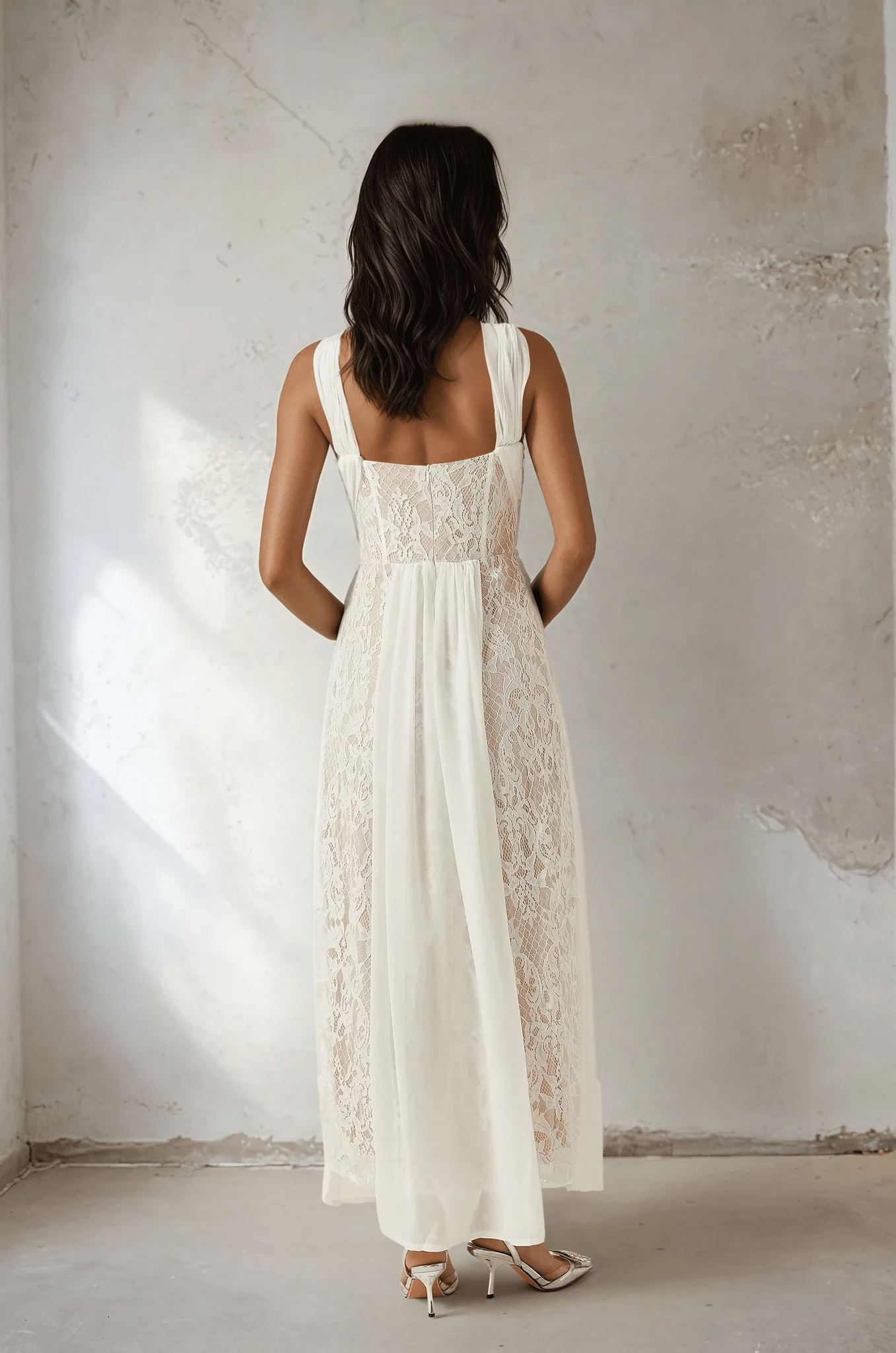 NTMY Maxi Dress Hoya Lace Pleated Bridal Maxi Dress in White