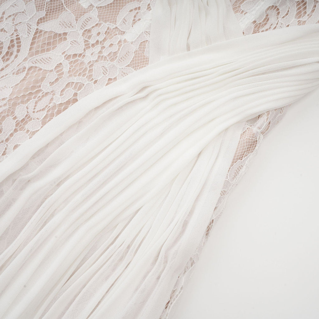 NTMY Maxi Dress Hoya Lace Pleated Bridal Maxi Dress in White