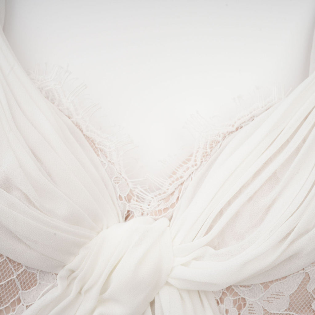 NTMY Maxi Dress Hoya Lace Pleated Bridal Maxi Dress in White
