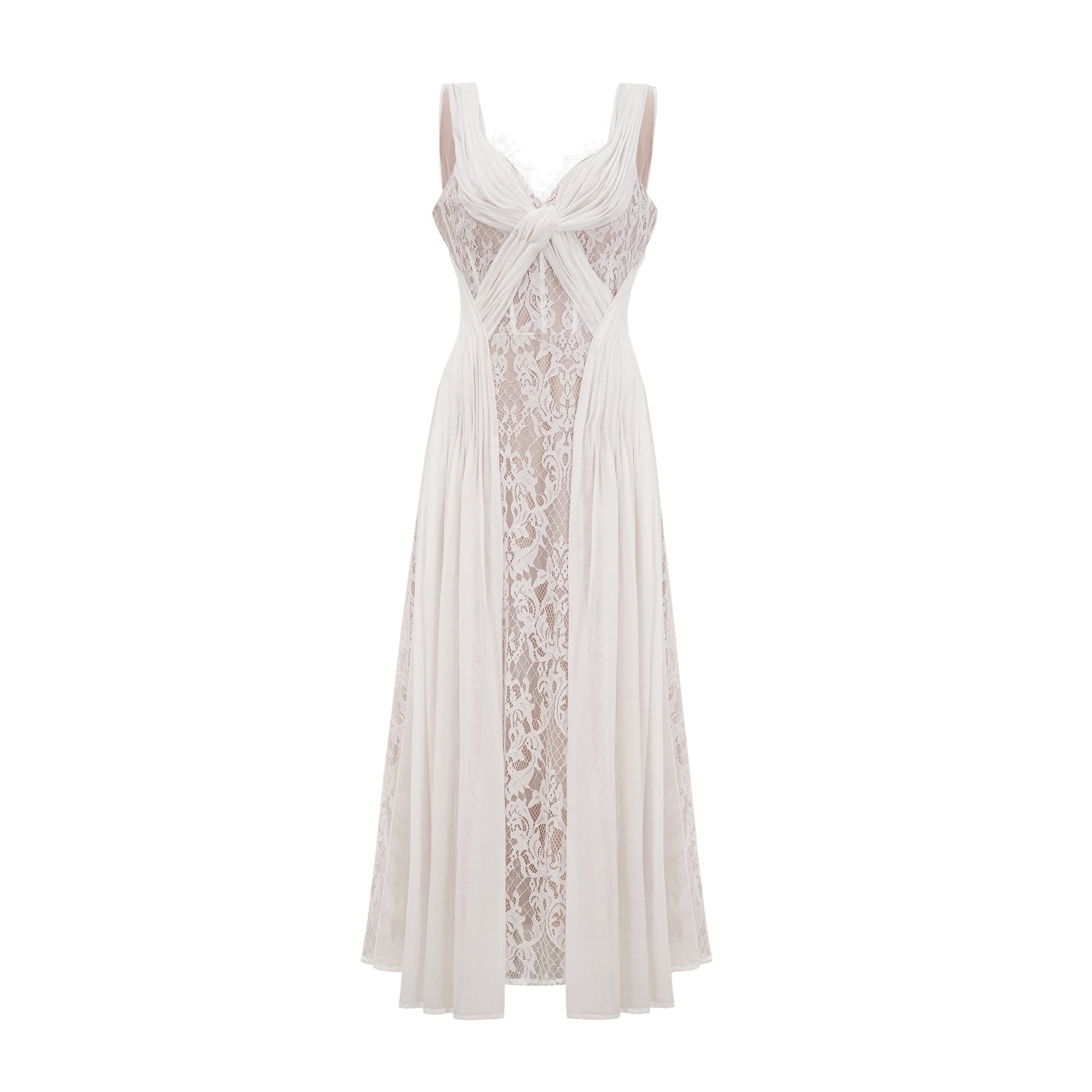 NTMY Maxi Dress Hoya Lace Pleated Bridal Maxi Dress in White
