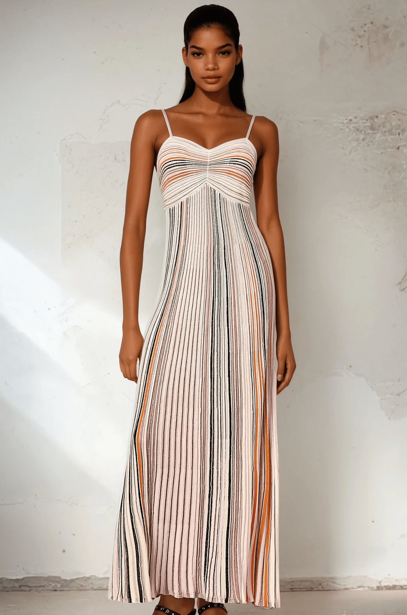 NTMY Maxi Dress Kalmia Sequined Embellished Striped Knit Maxi Slip Dress in Ecru