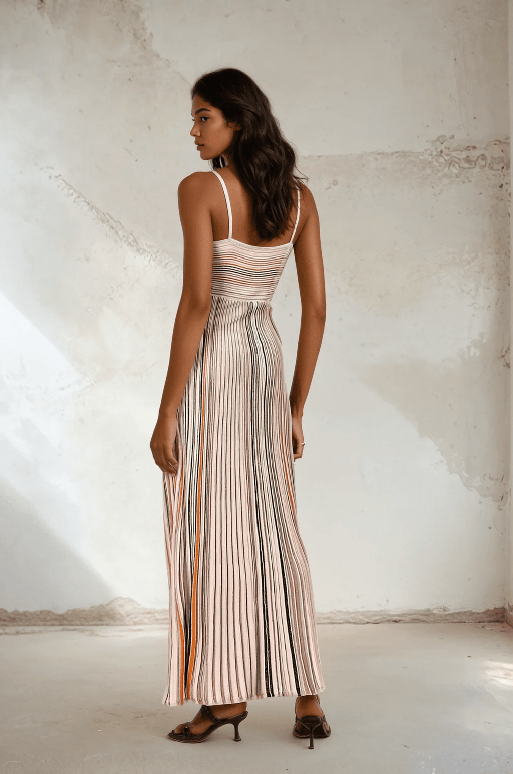 NTMY Maxi Dress Kalmia Sequined Embellished Striped Knit Maxi Slip Dress in Ecru