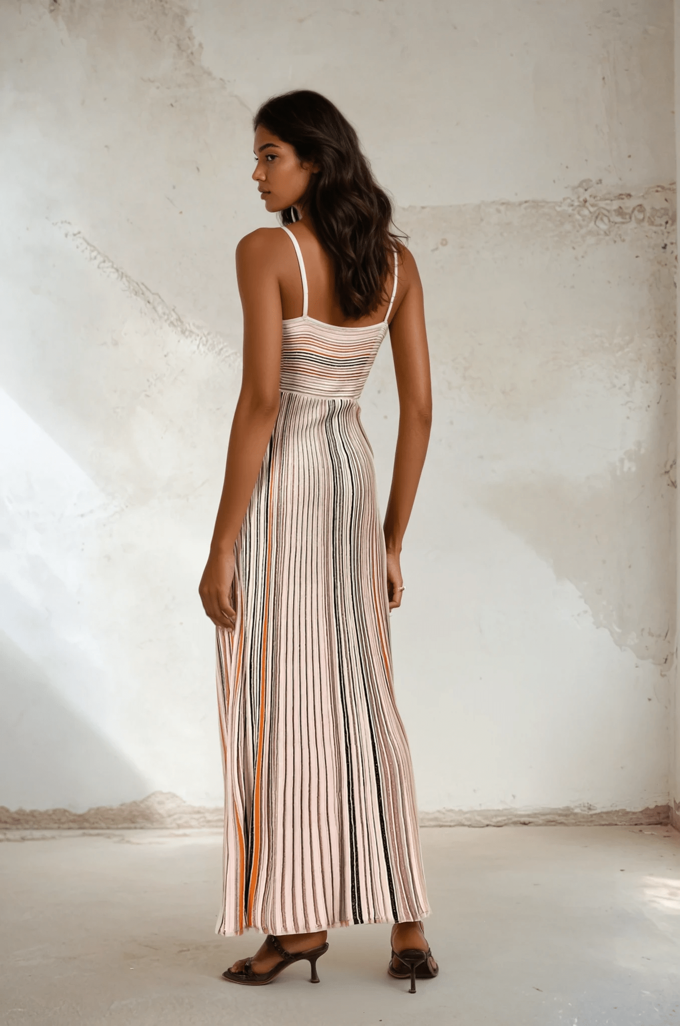 NTMY Maxi Dress Kalmia Sequined Embellished Striped Knit Maxi Slip Dress in Ecru