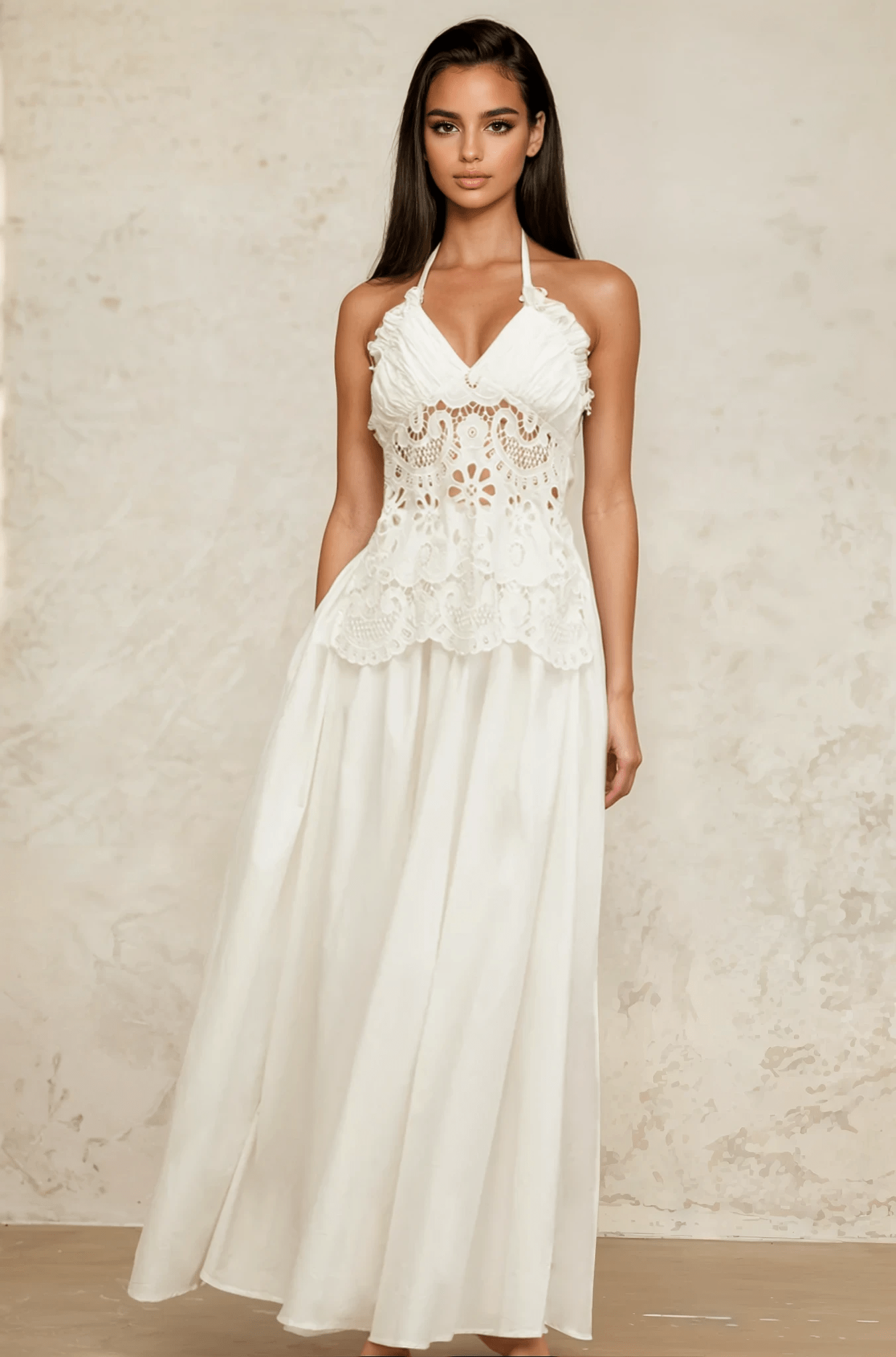 NTMY Maxi Dress Lily Cut-Out Floral-Embroidered Shirred Maxi Dress in White