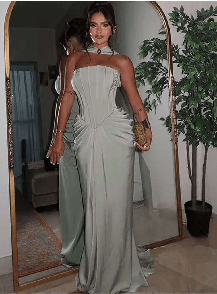 NTMY Maxi Dress Sage / S Amsonia Strapless Maxi Hour Dress with Scarf in Sage