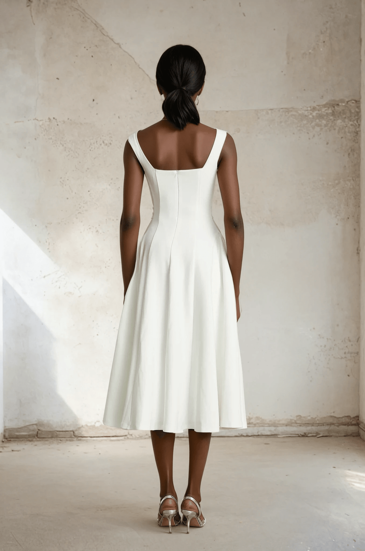 NTMY Midi Dress Gloriosa white pleated flared midi dress in white