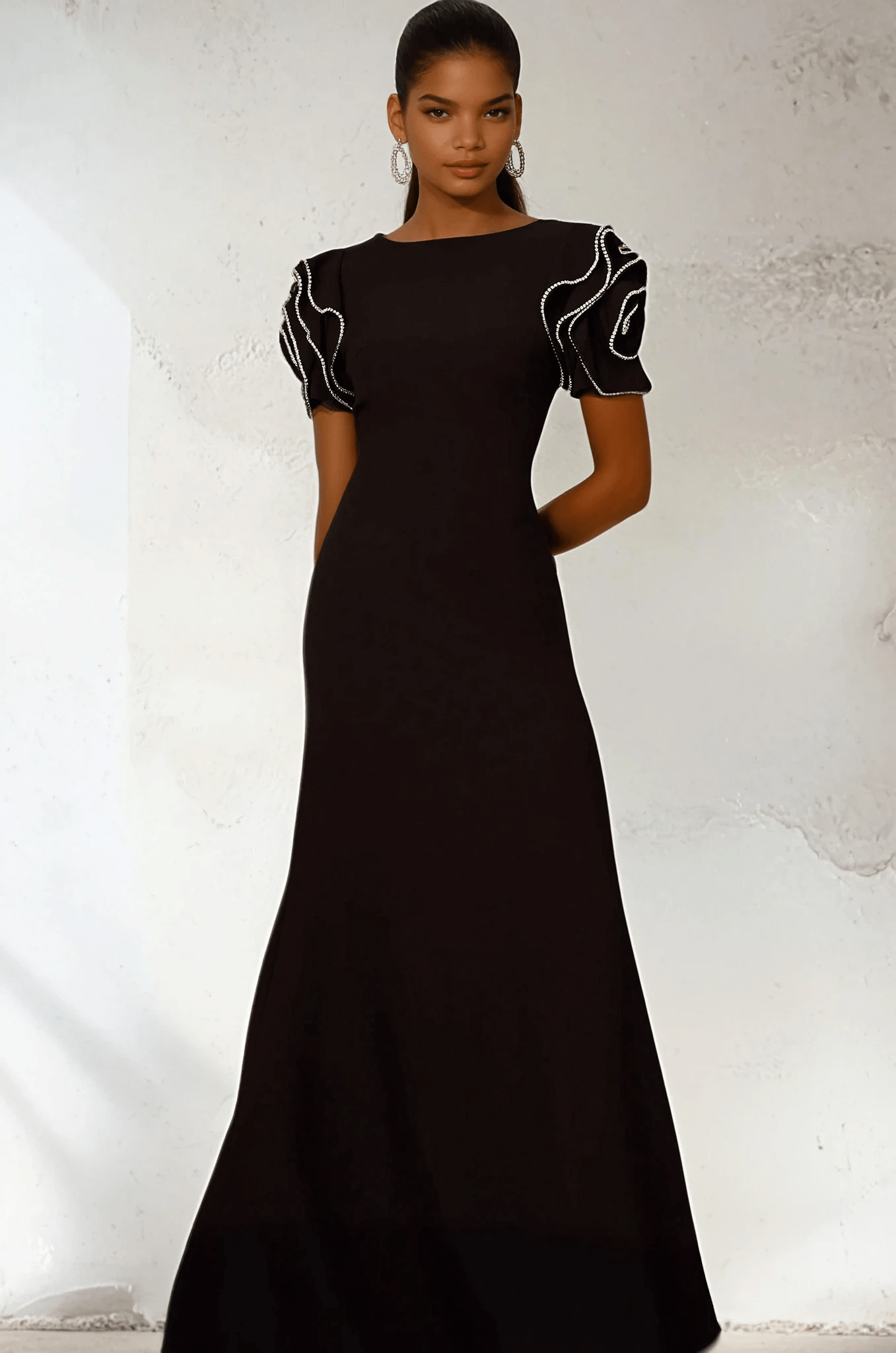 NTMY Mimosa Embellished Statement Sleeve Maxi Dress in Black