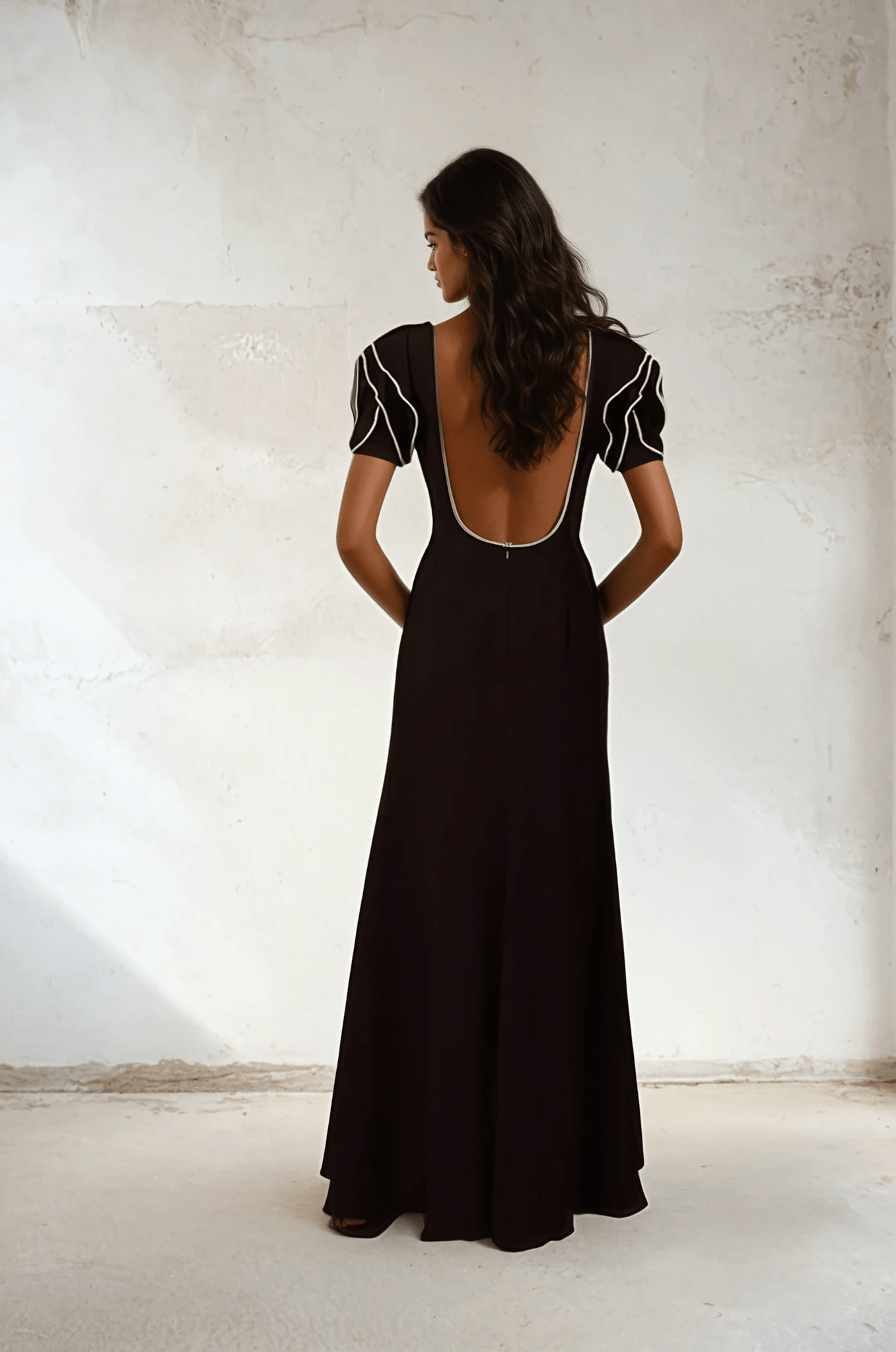 NTMY Mimosa Embellished Statement Sleeve Maxi Dress in Black