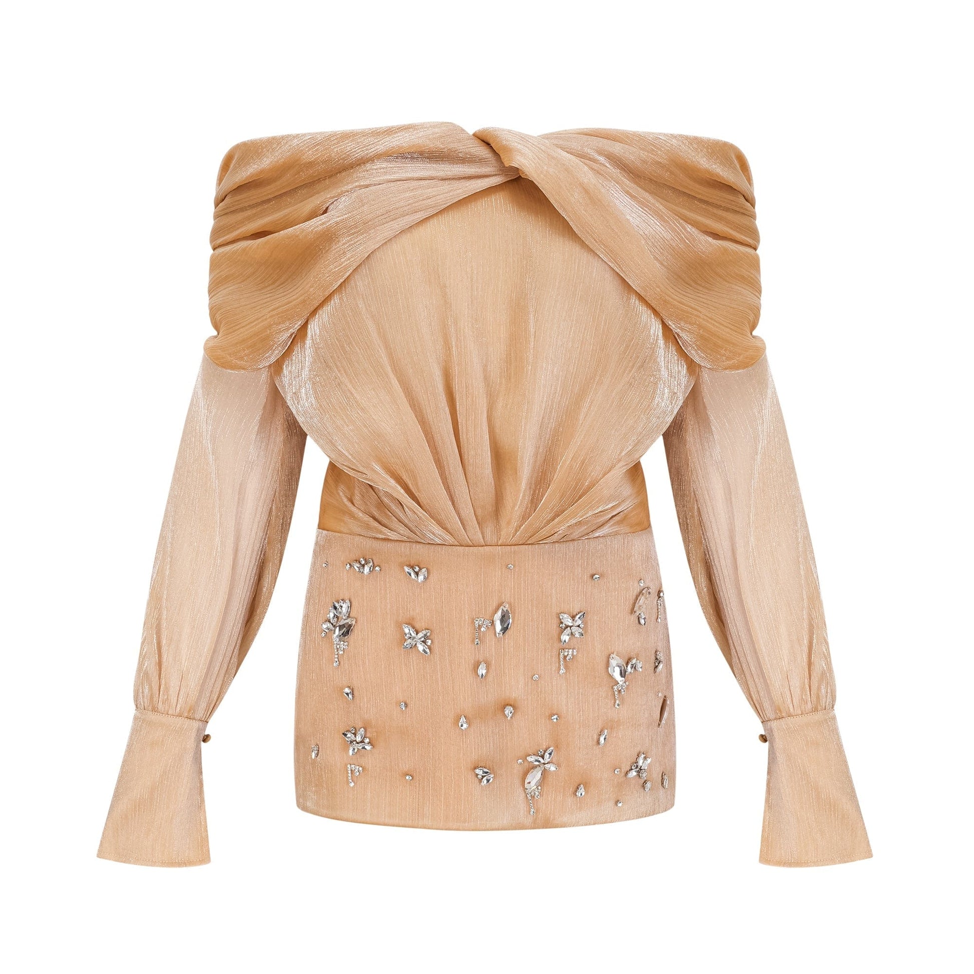 NTMY Mini Dress Felicia Diamond Embellished Off Shoulder Bardot Mini Dress in Gold