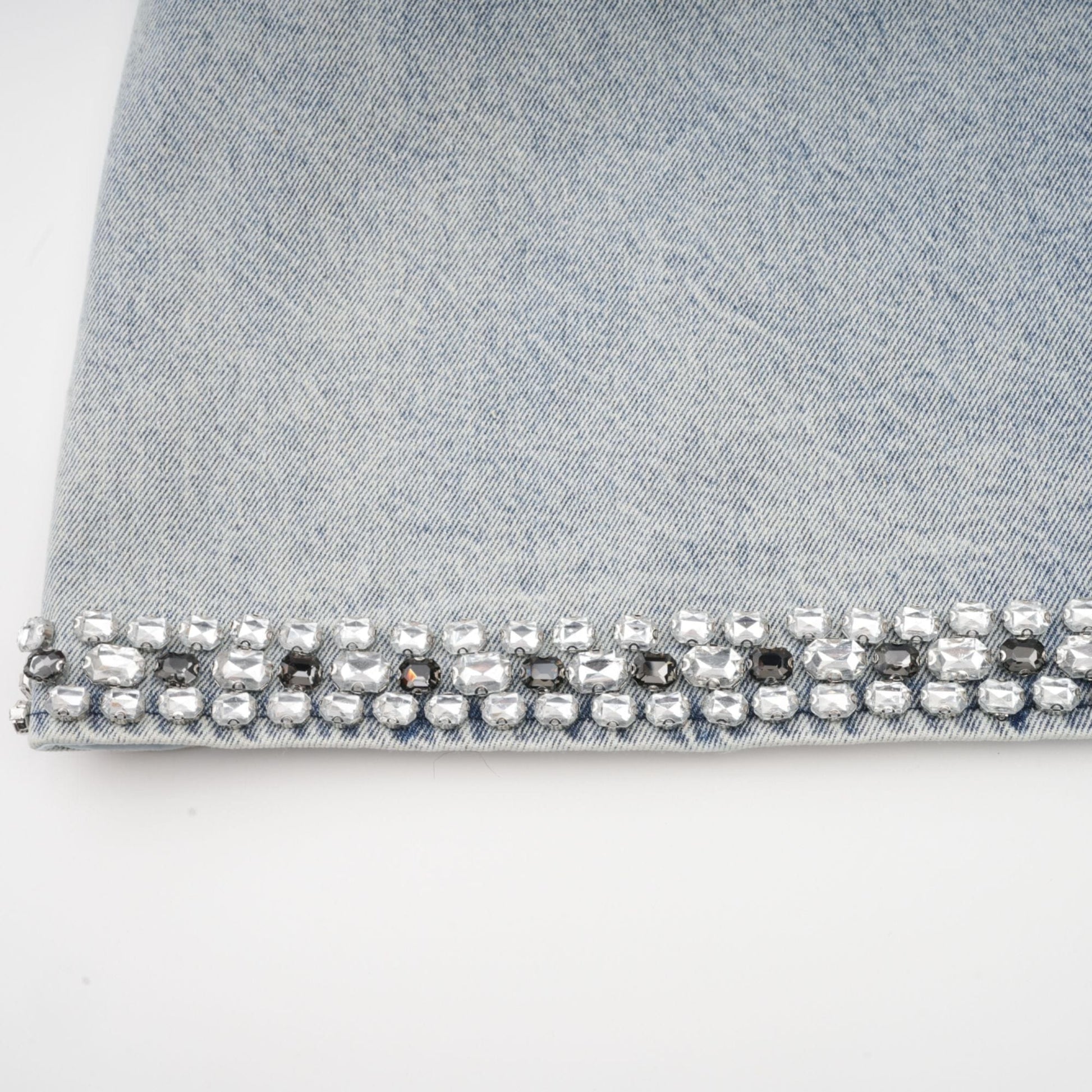 NTMY Mini Dress Heather Diamond Embellished Deep V-Neck Sleeveless Mini Denim Dress in Blue