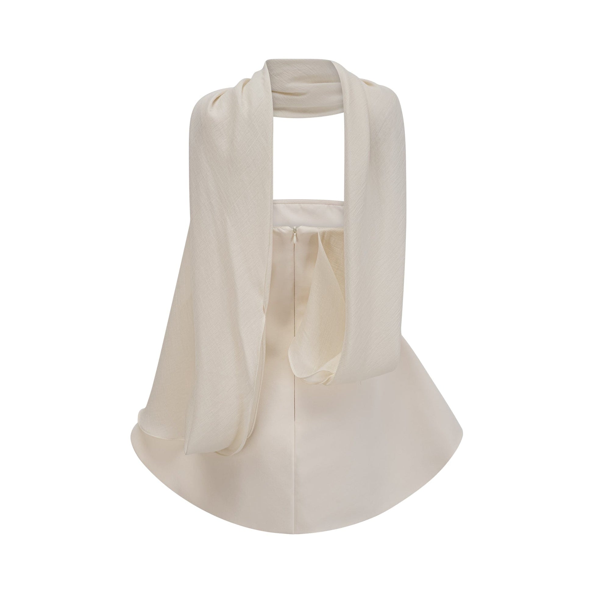 NTMY Mini Dress Helenium A-line Flared Mini Dress with Scarf in Ecru