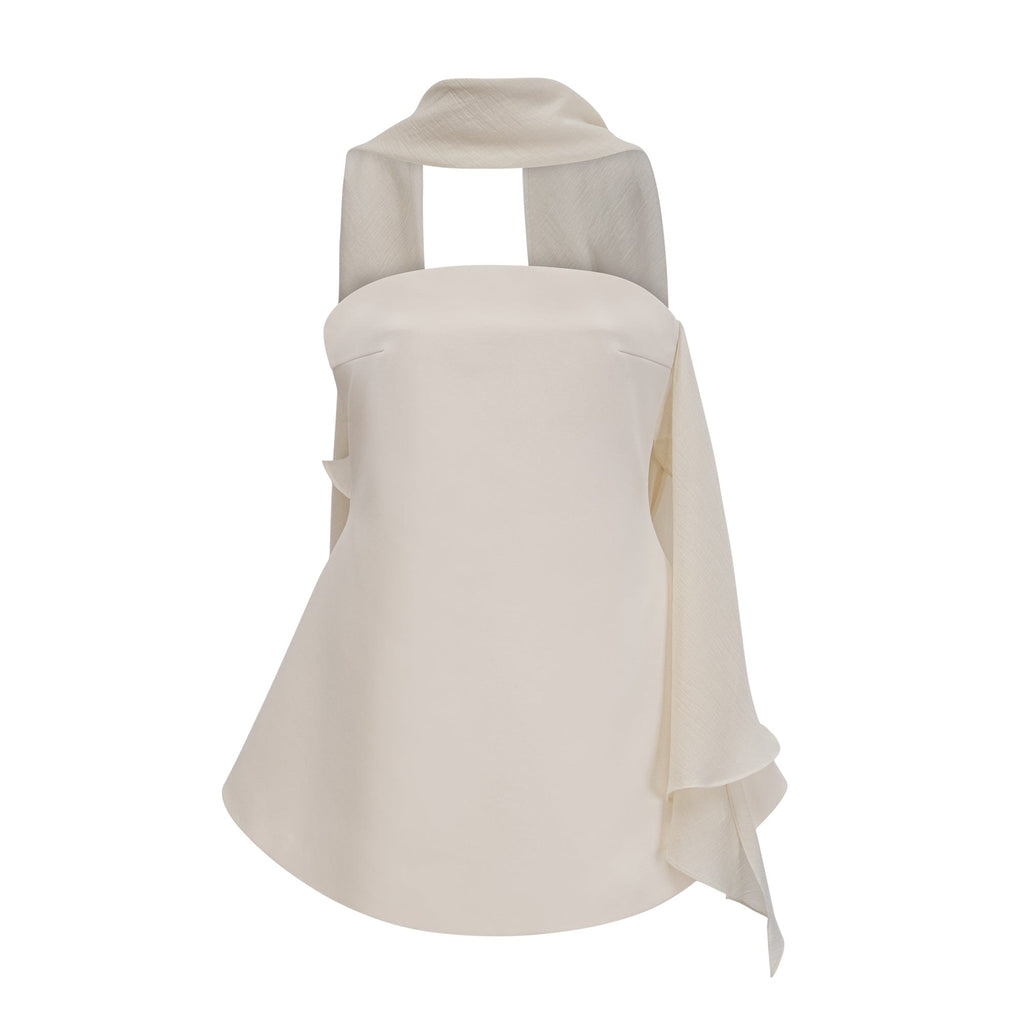 NTMY Mini Dress Helenium A-line Flared Mini Dress with Scarf in Ecru