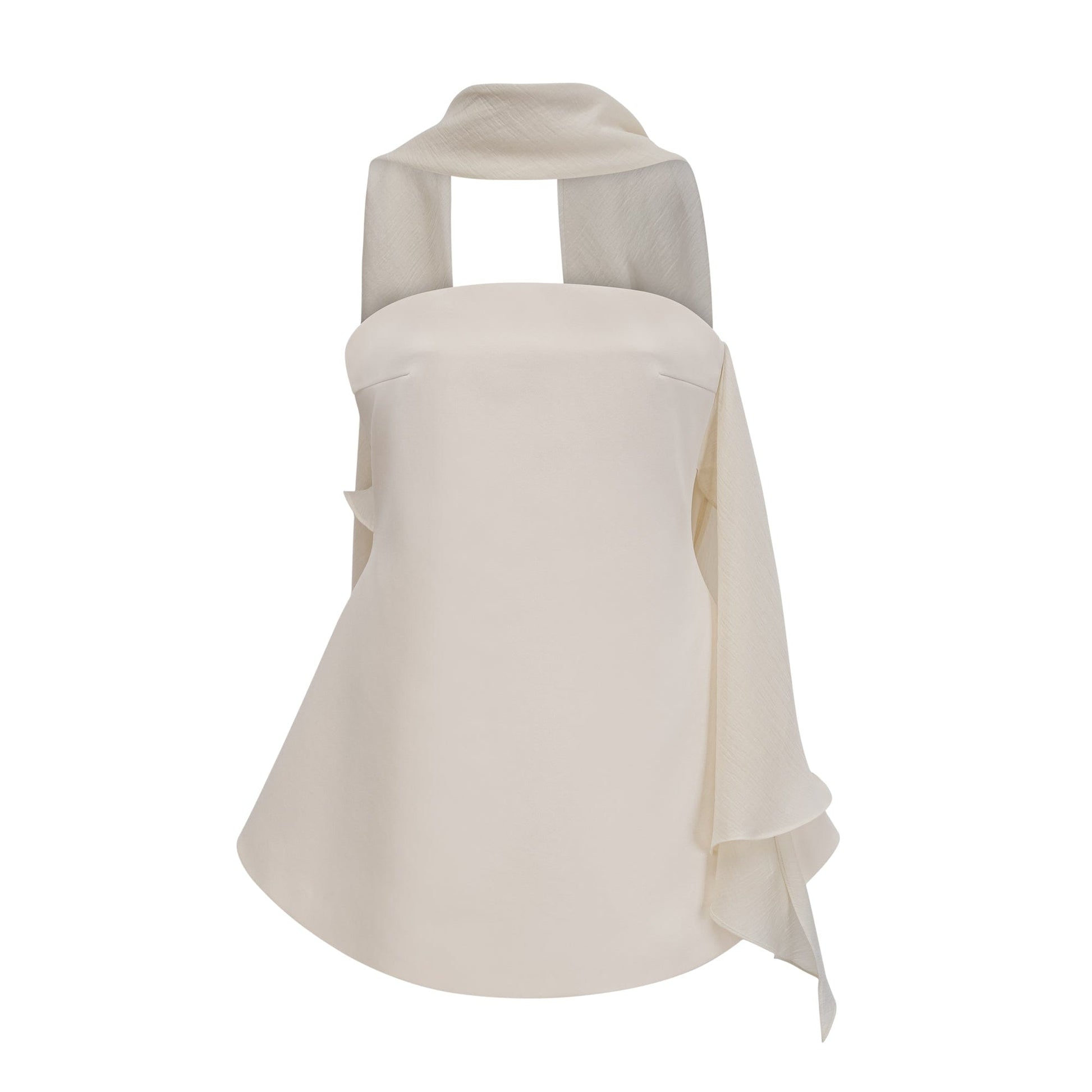 NTMY Mini Dress Helenium A-line Flared Mini Dress with Scarf in Ecru