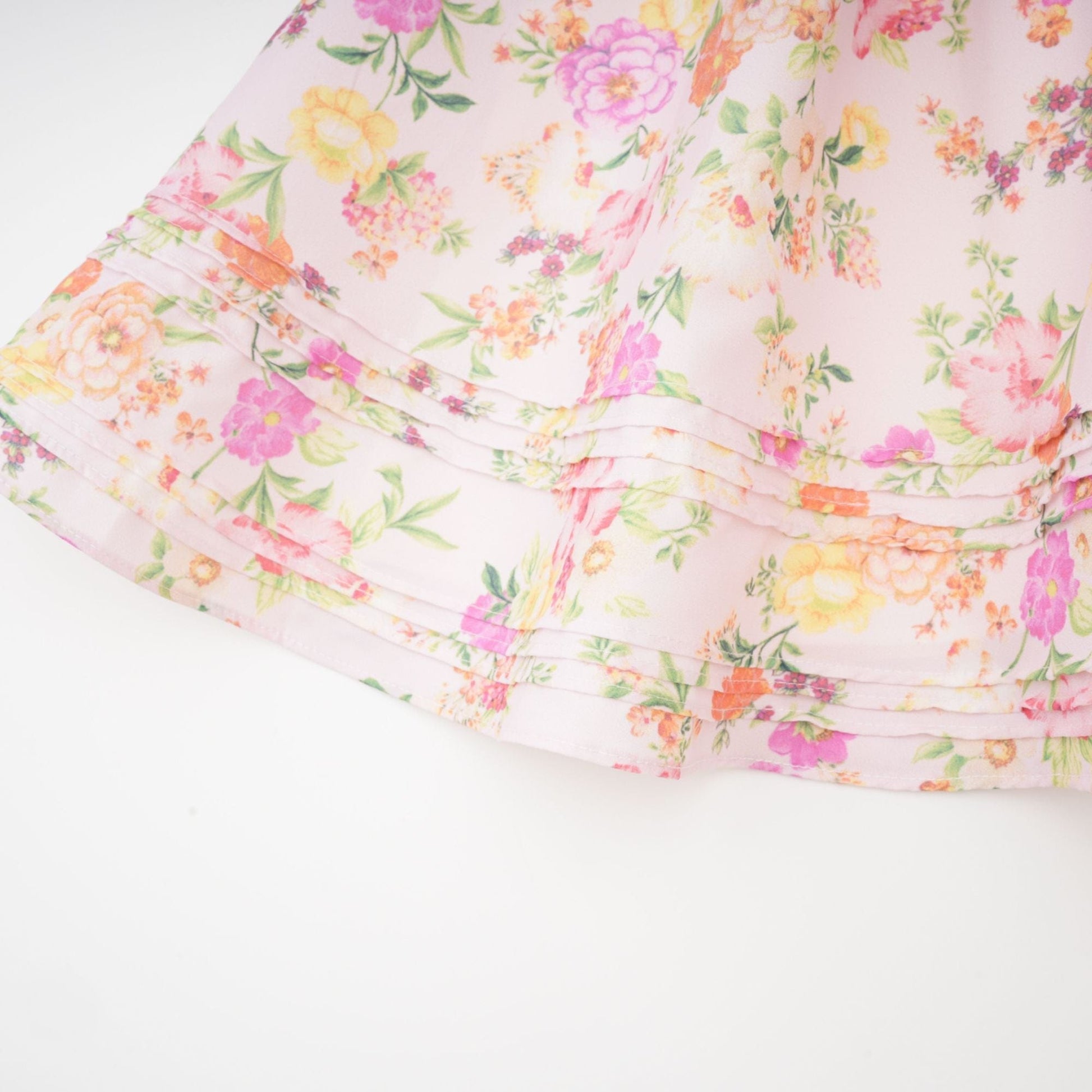 NTMY Mini Dress Hibiscus Vintage Floral Print Pleated Bust Mini Dress in Pink