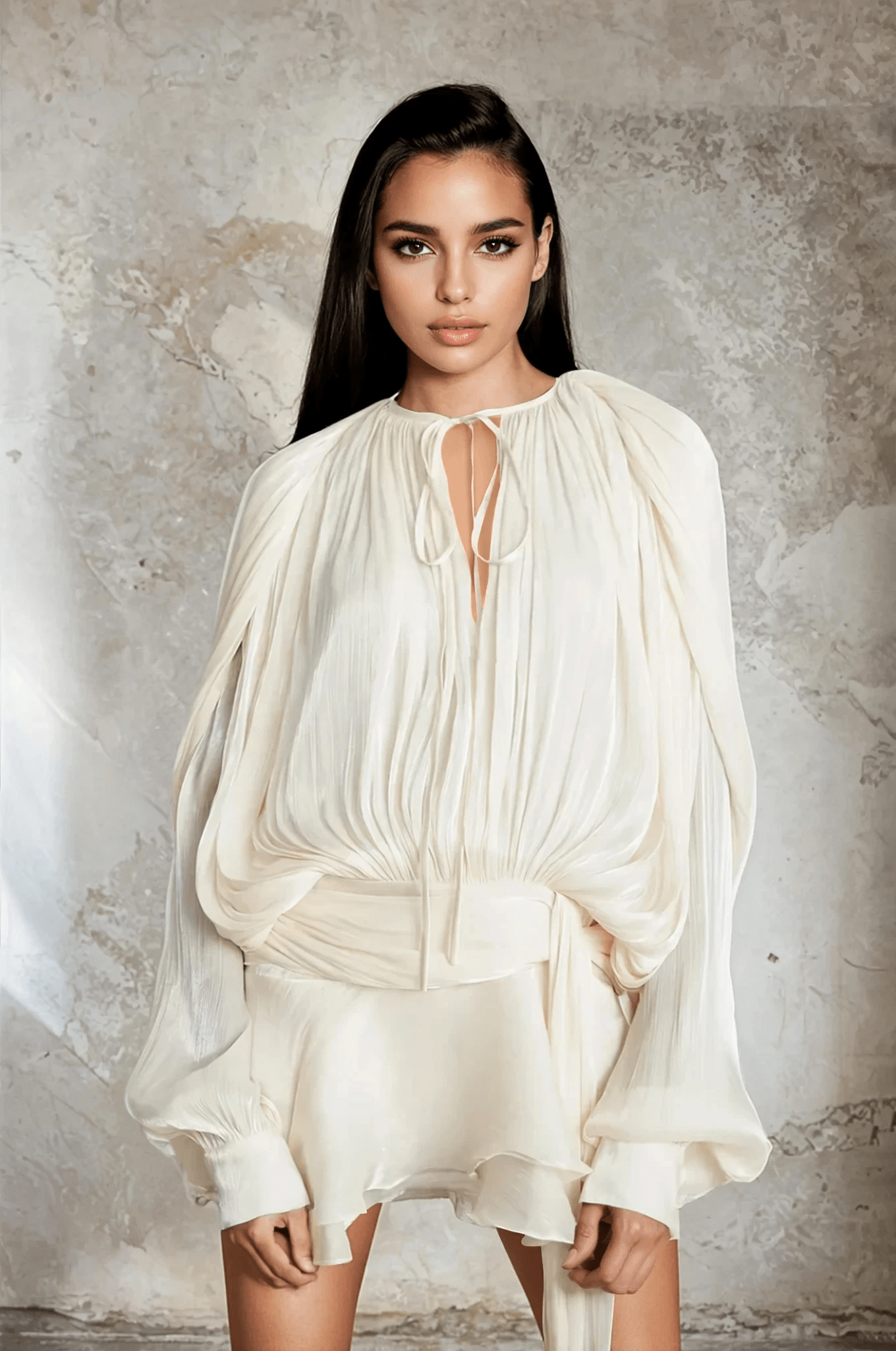 NTMY Mini Dress Marigold Fully Pleated Ruffled Mini Dress in Ivory