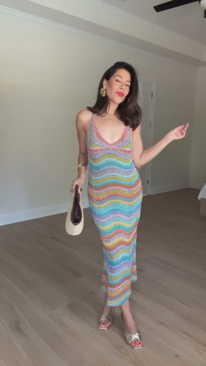 Asher Crochet Knitted Maxi Knit Dress in Rainbow