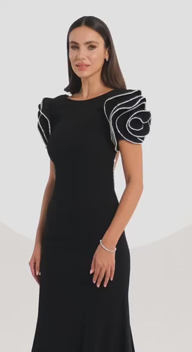 Mimosa Embellished Statement Sleeve Maxi Dress in Black